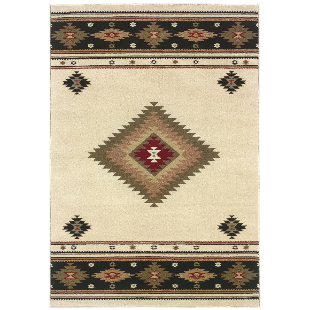 Fargo Beige Green Southwest Lodge Casual Area Rug
