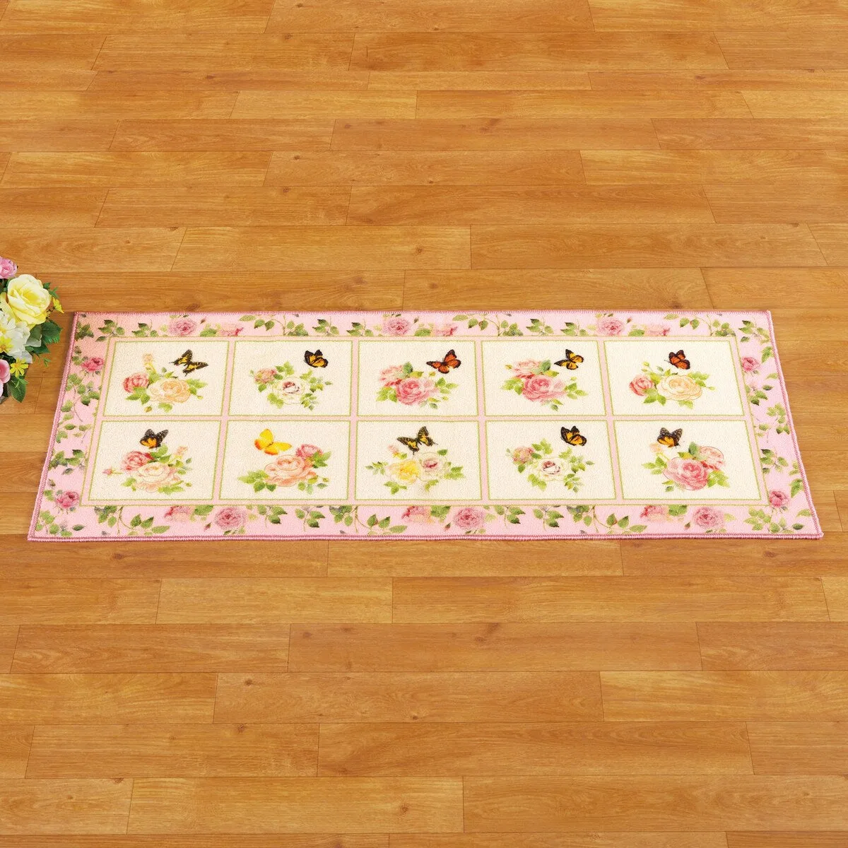 Floral Butterfly Garden Skid-Resistant Accent Rug - 9.750 x 9.000 x 3.500