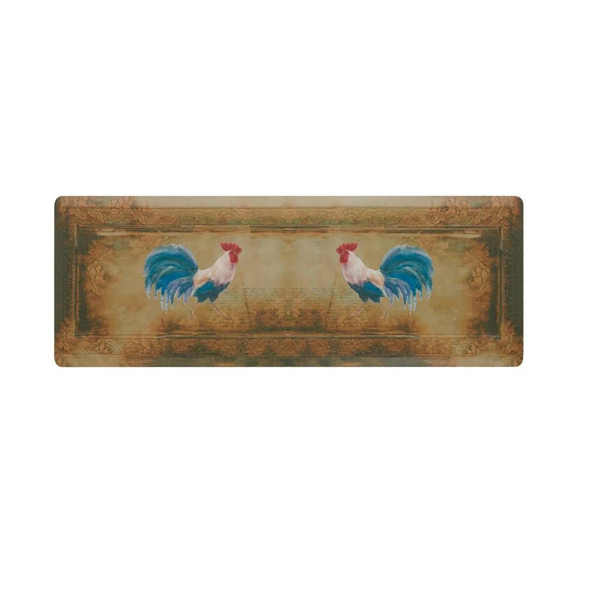 Floral Vintage Rooster Novelty Anti-Fatigue Kitchen Wellness Mat