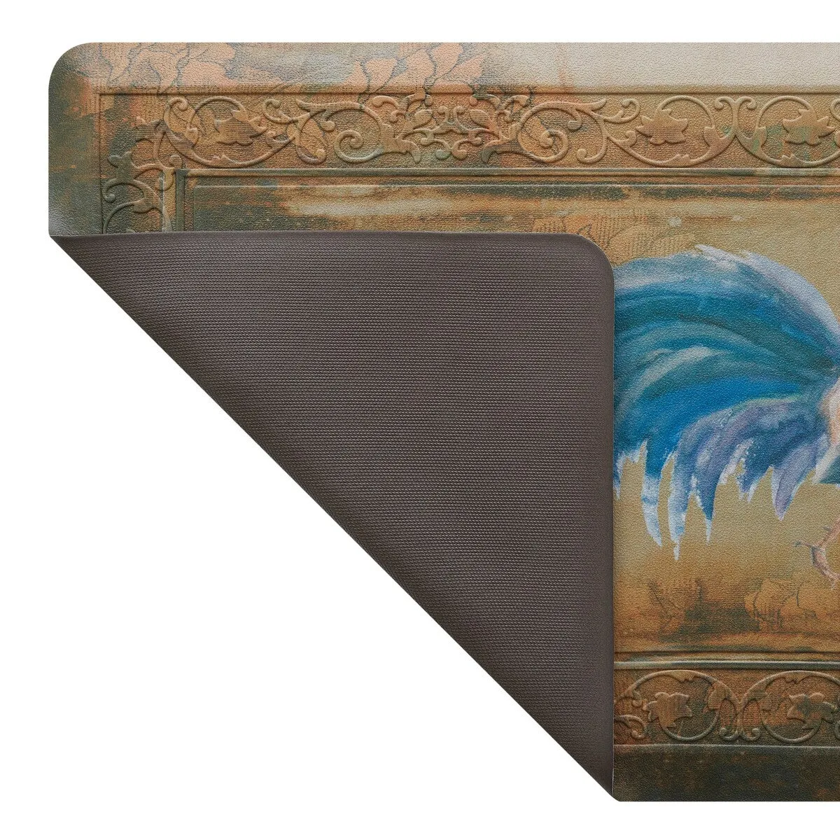 Floral Vintage Rooster Novelty Anti-Fatigue Kitchen Wellness Mat