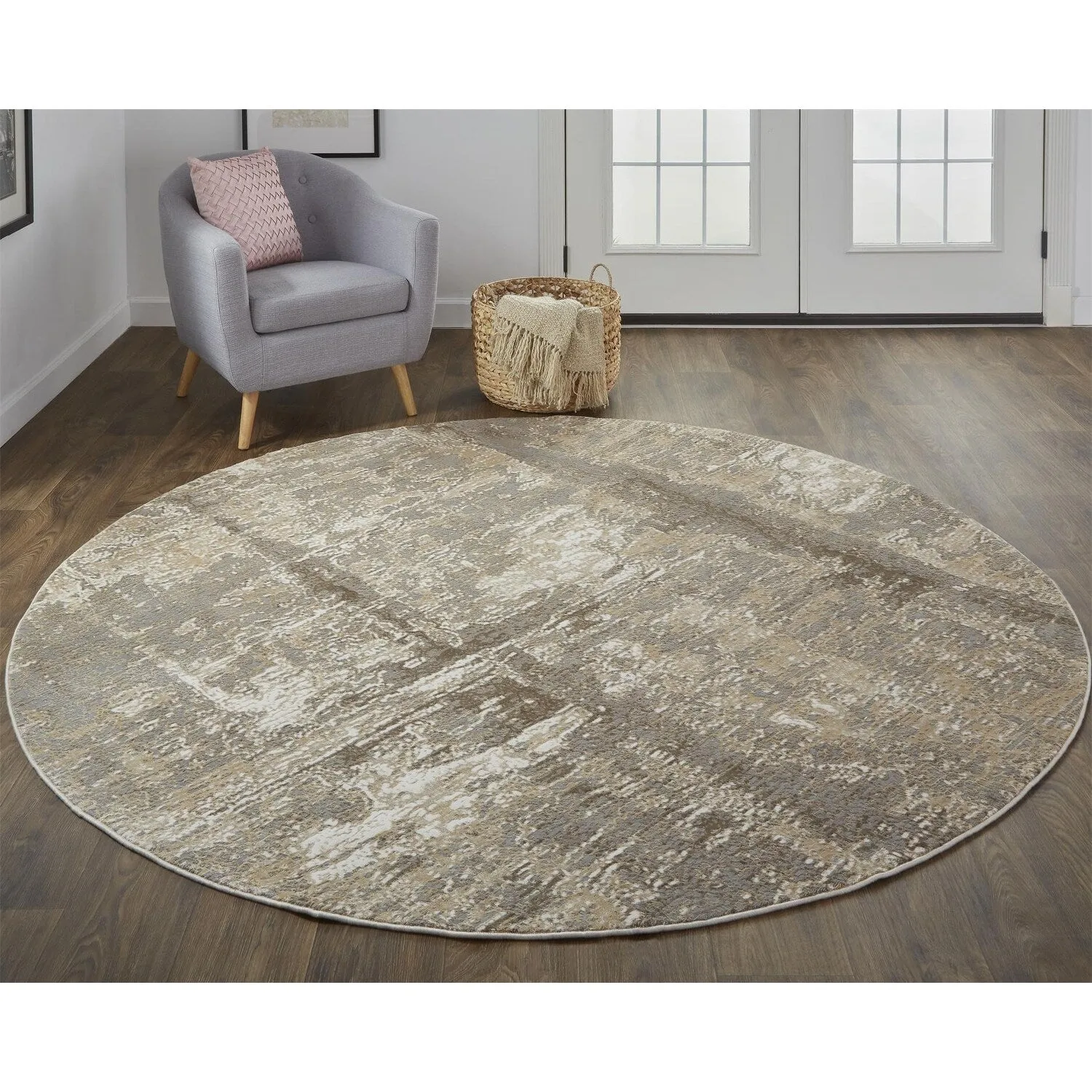 Frida Distressed Abstract Watercolor Accent Rug. Latte Tan/Gray