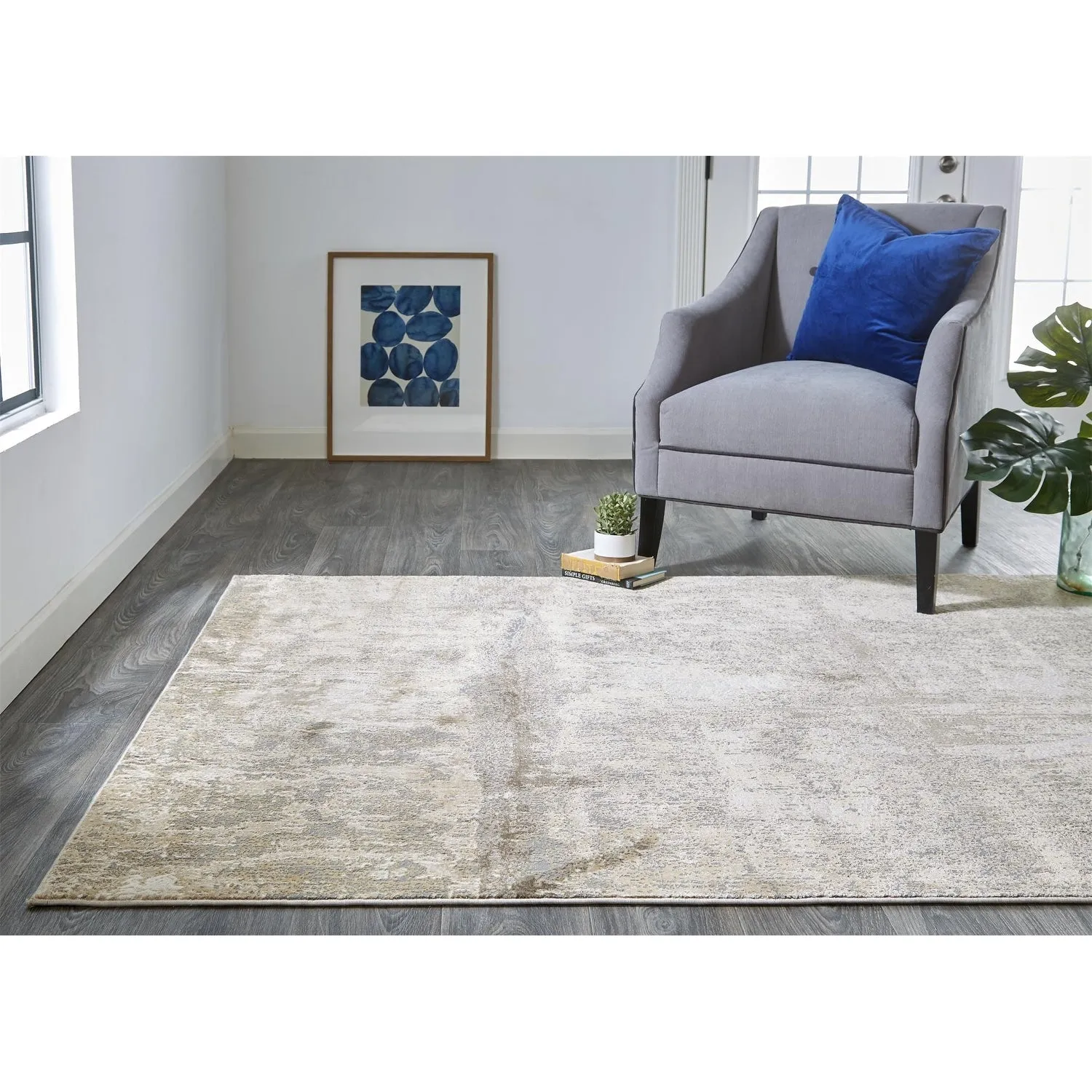 Frida Distressed Abstract Watercolor Accent Rug. Latte Tan/Gray