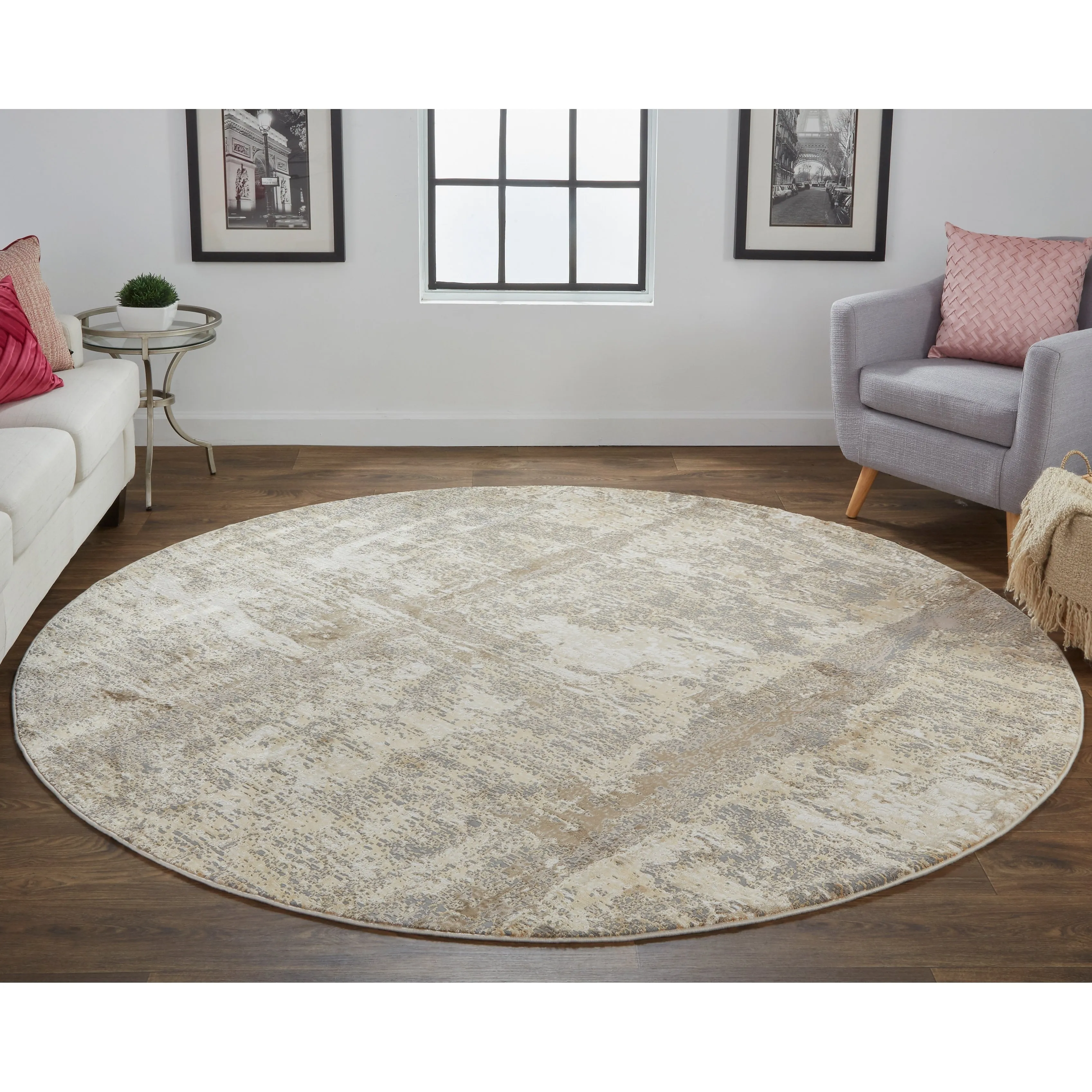 Frida Distressed Abstract Watercolor Accent Rug. Latte Tan/Gray