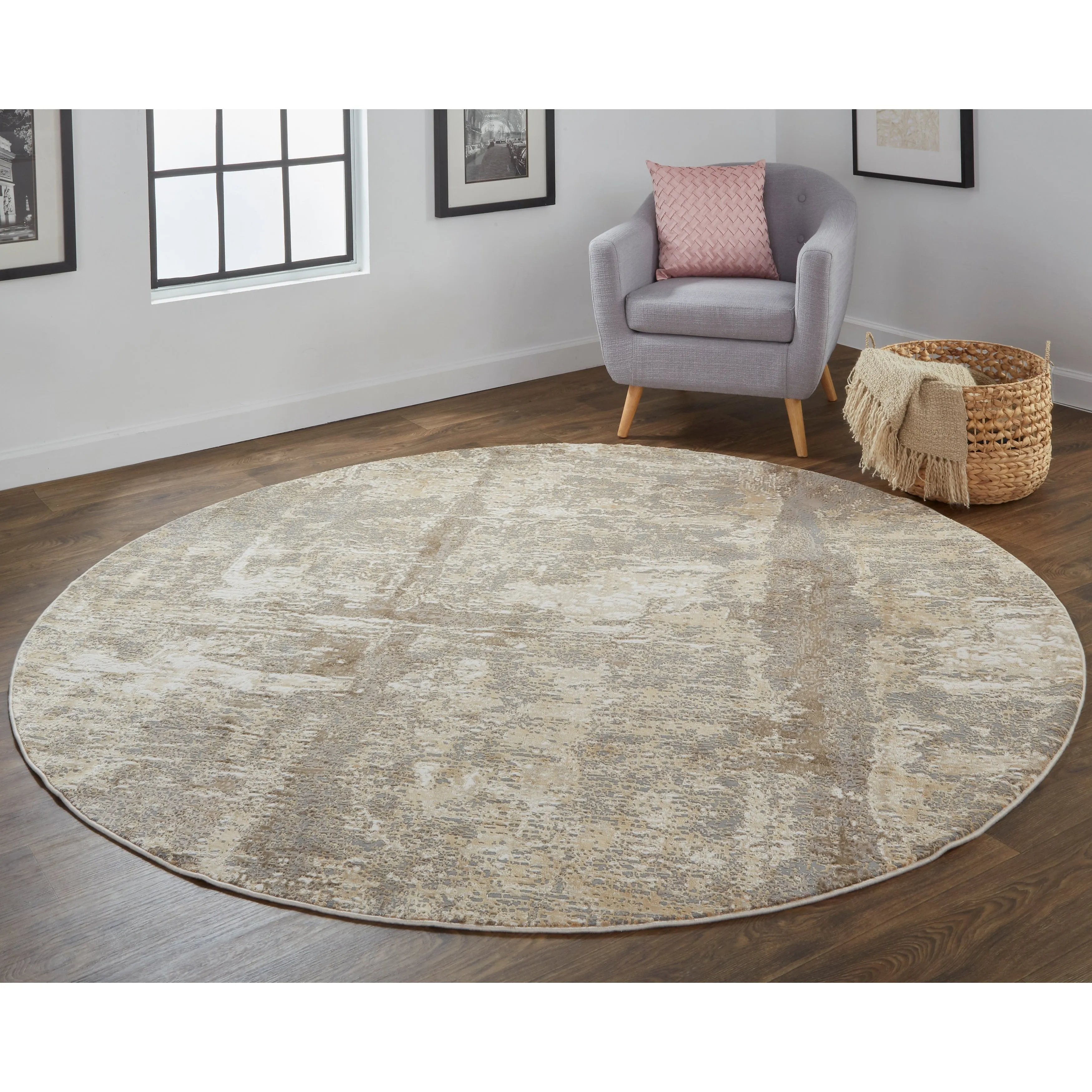 Frida Distressed Abstract Watercolor Accent Rug. Latte Tan/Gray