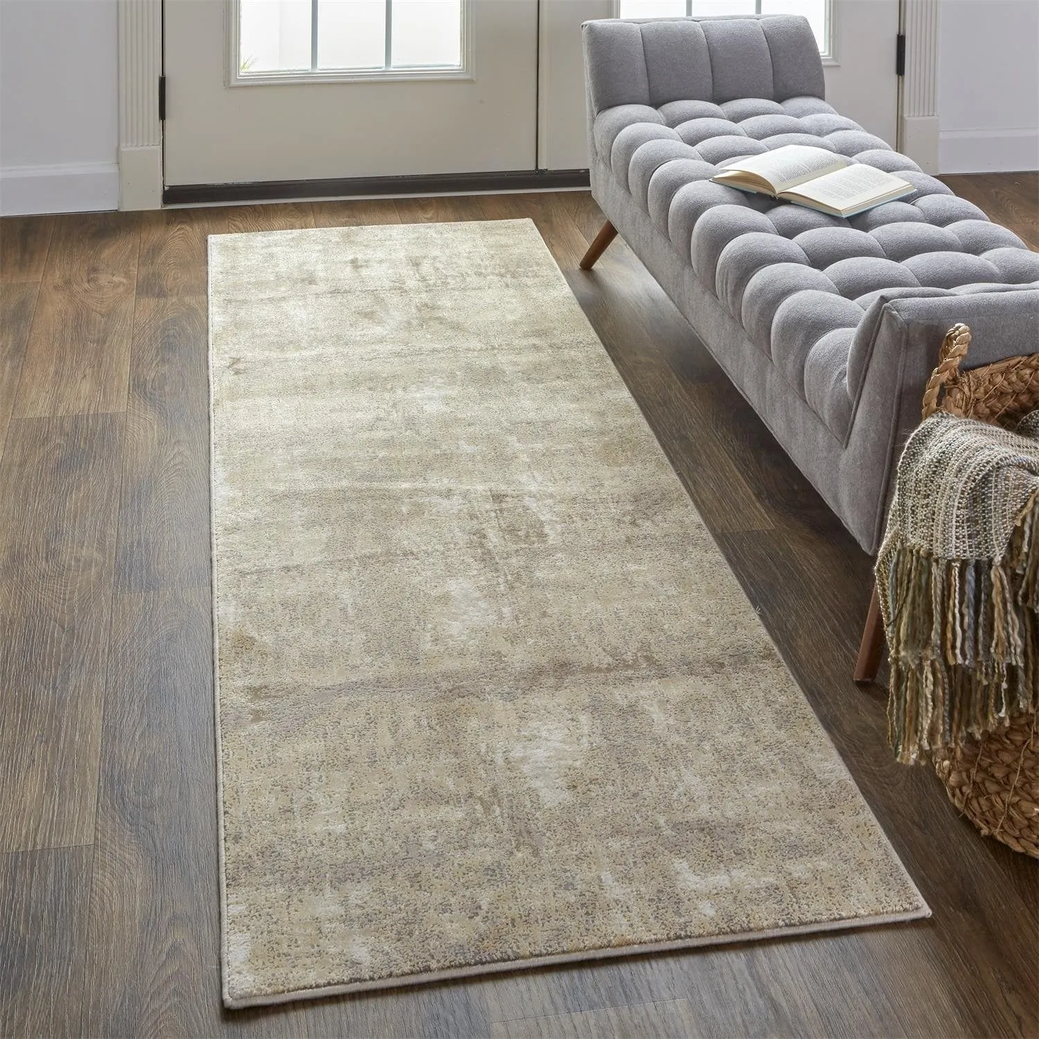 Frida Distressed Abstract Watercolor Accent Rug. Latte Tan/Gray