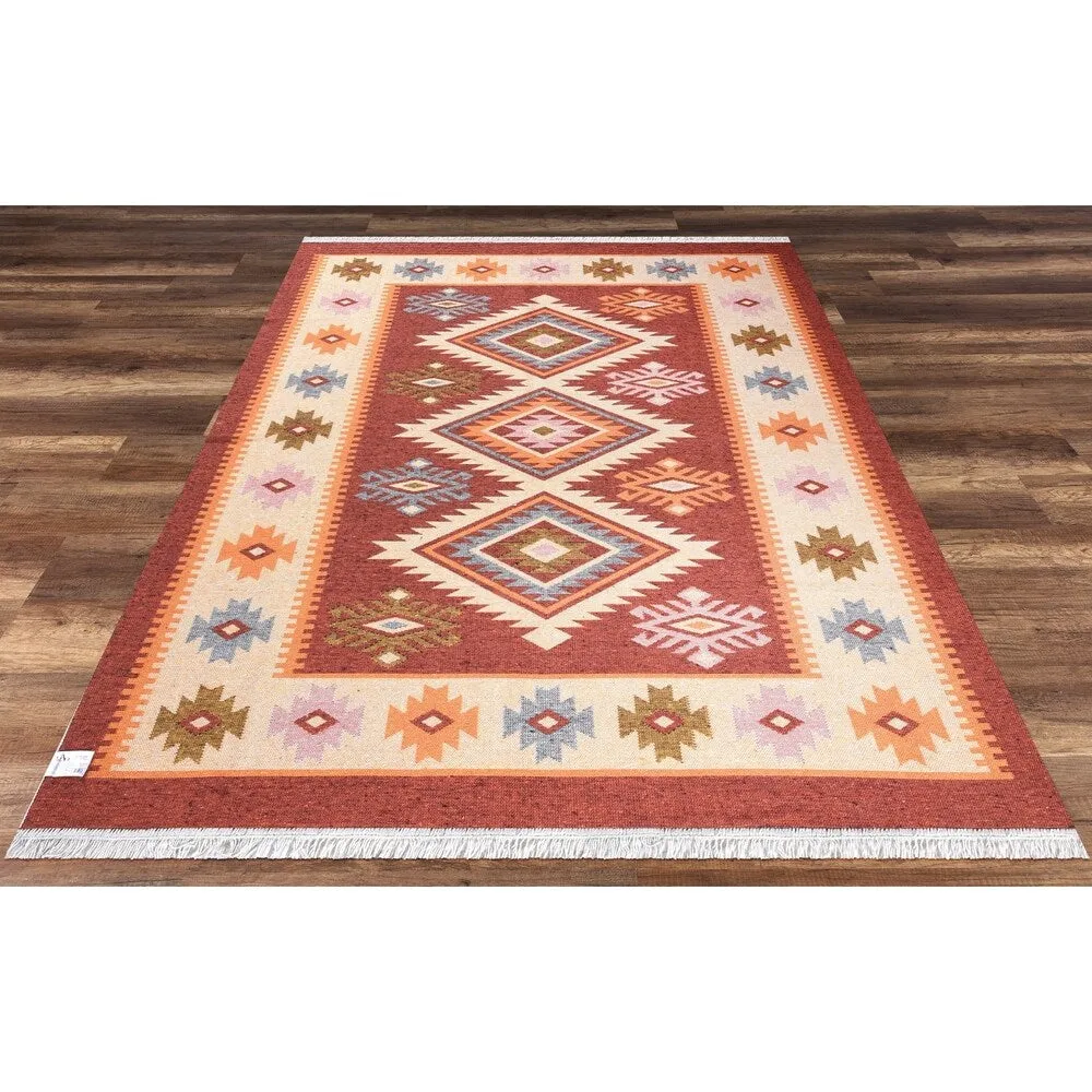GAD Beautifully Trakya Traditional High Quality Terracott /Cream Kilim - 5'3 X 7'6
