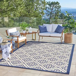 Gertmenian Paseo Bran Transitional Navy Medallion Flatweave Indoor/ Outdoor Area Rug