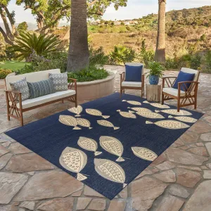 Gertmenian Paseo Loutro Navy Casual Nautical Fish Indoor/ Outdoor Area Rug