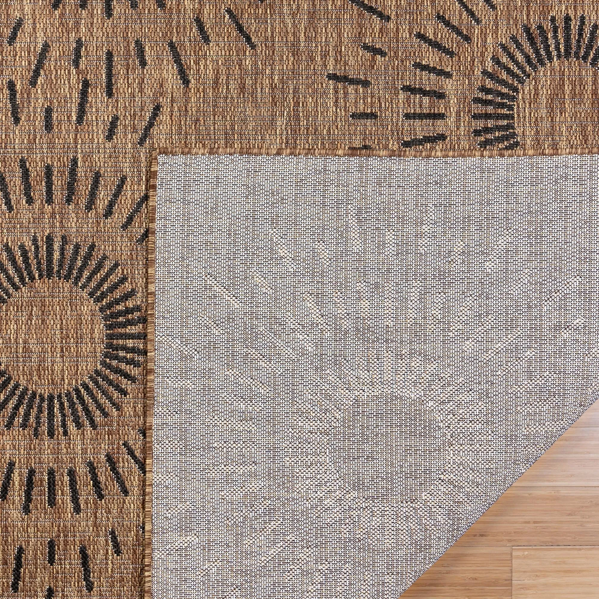 Gertmenian Tropea Tiaret Indoor Outdoor Flatweave Rug. Boho Sunburst Design