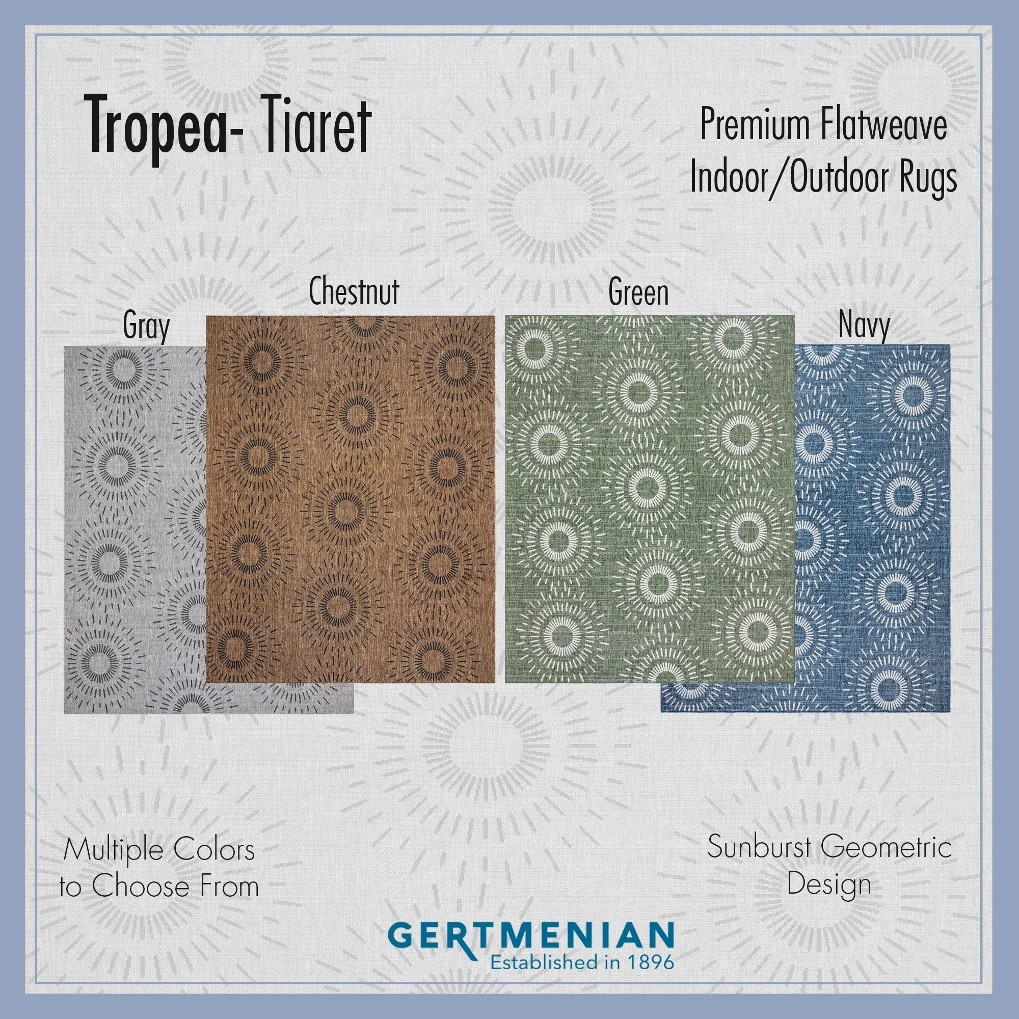 Gertmenian Tropea Tiaret Indoor Outdoor Flatweave Rug. Boho Sunburst Design