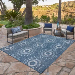 Gertmenian Tropea Tiaret Indoor Outdoor Flatweave Rug. Boho Sunburst Design