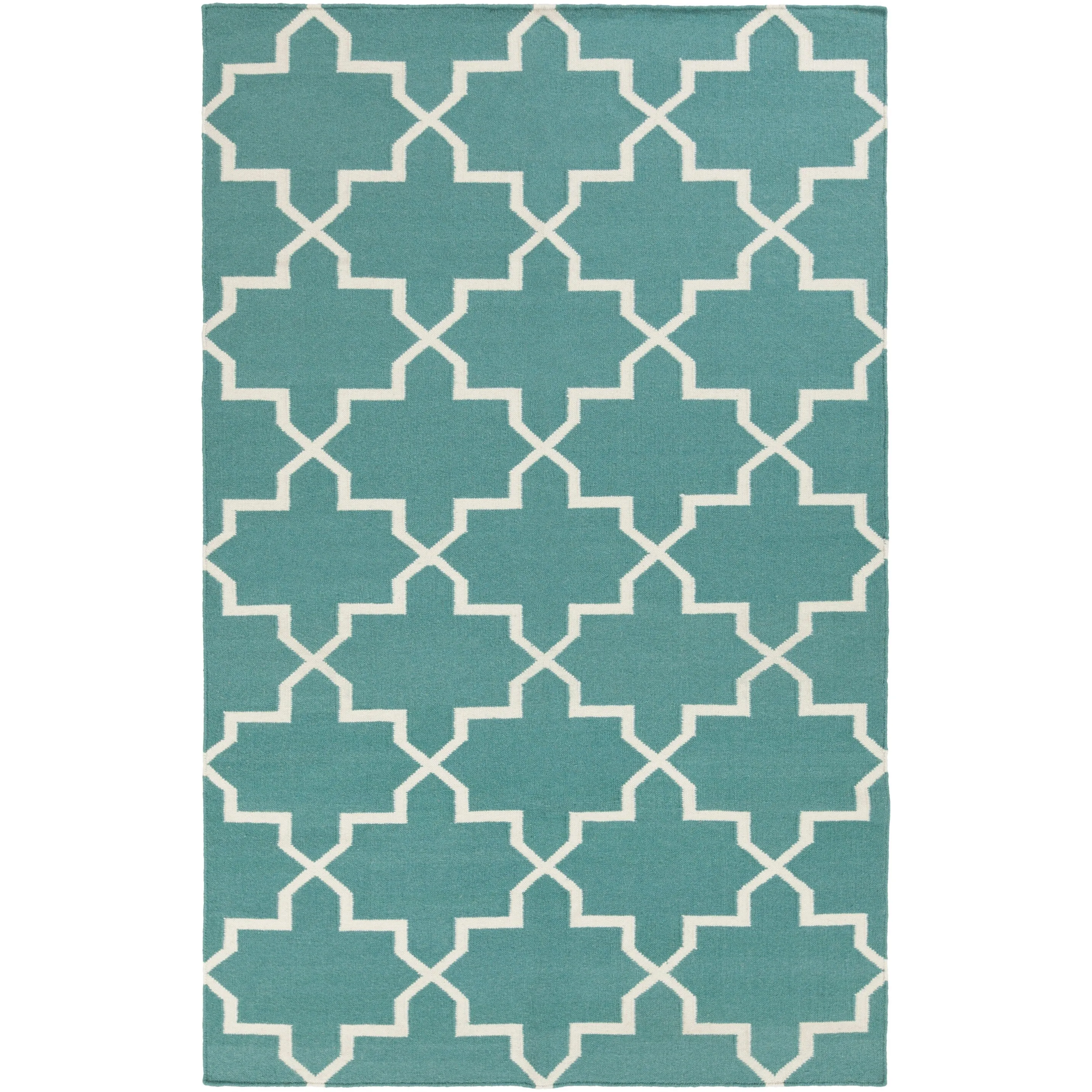 Hand-Woven Kellan Moroccan Tile Reversible Flatweave Wool Area Rug