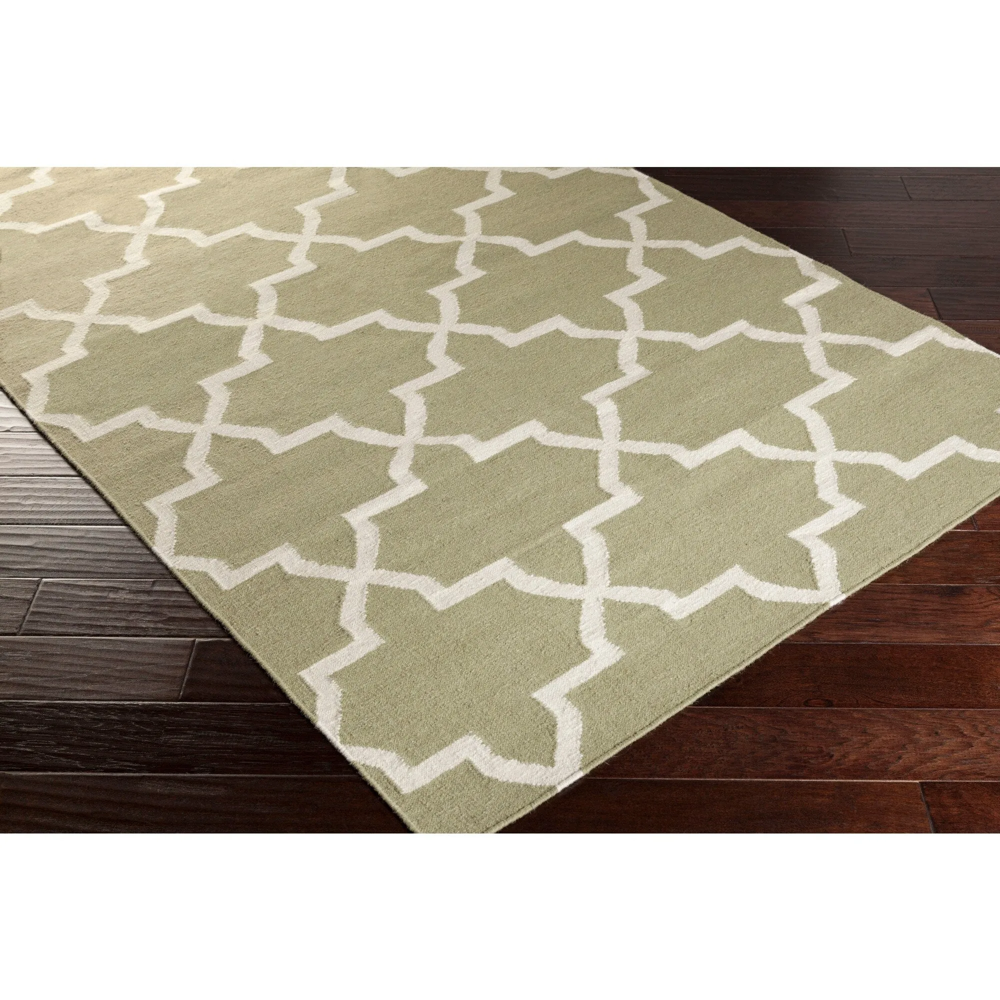 Hand-Woven Kellan Moroccan Tile Reversible Flatweave Wool Area Rug