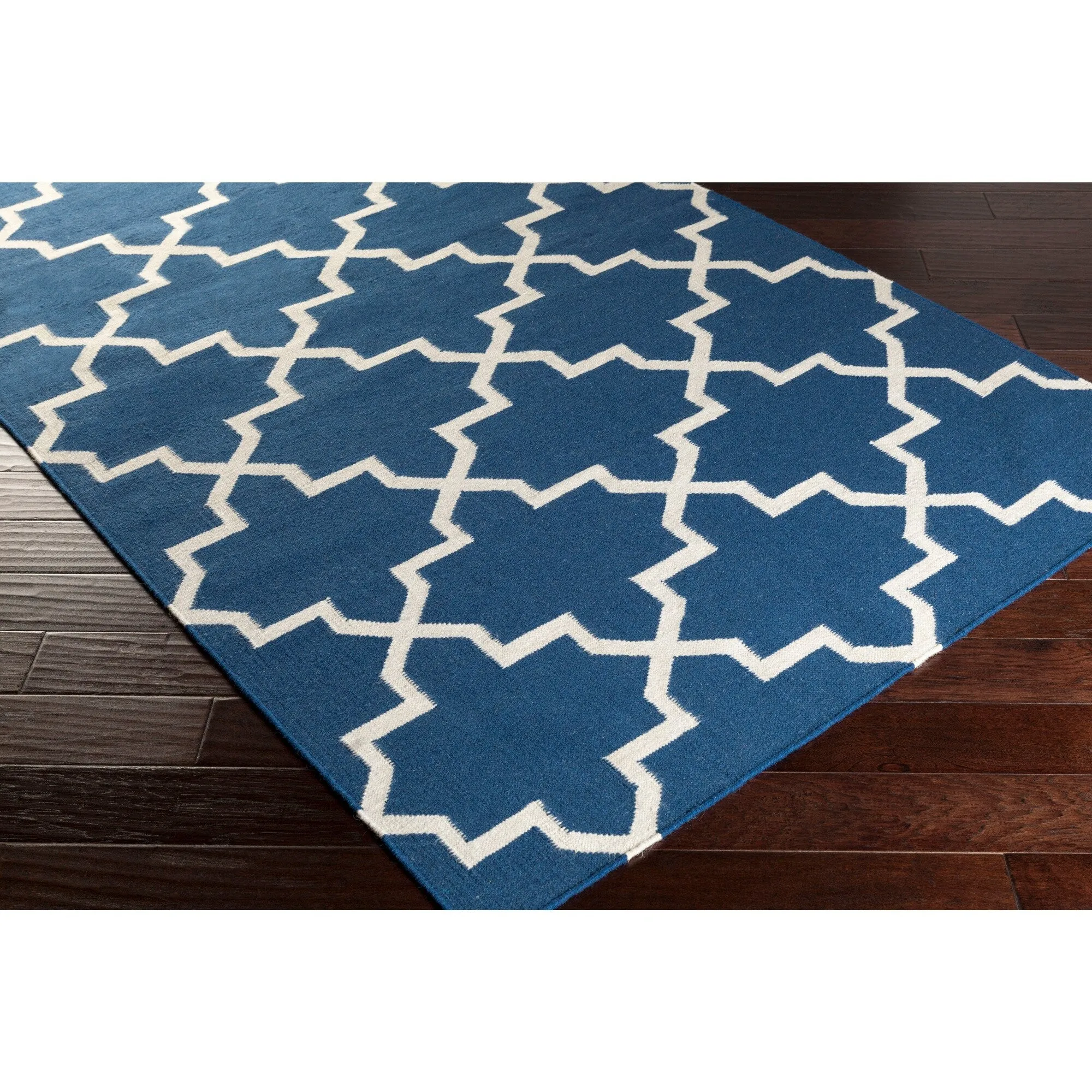 Hand-Woven Kellan Moroccan Tile Reversible Flatweave Wool Area Rug