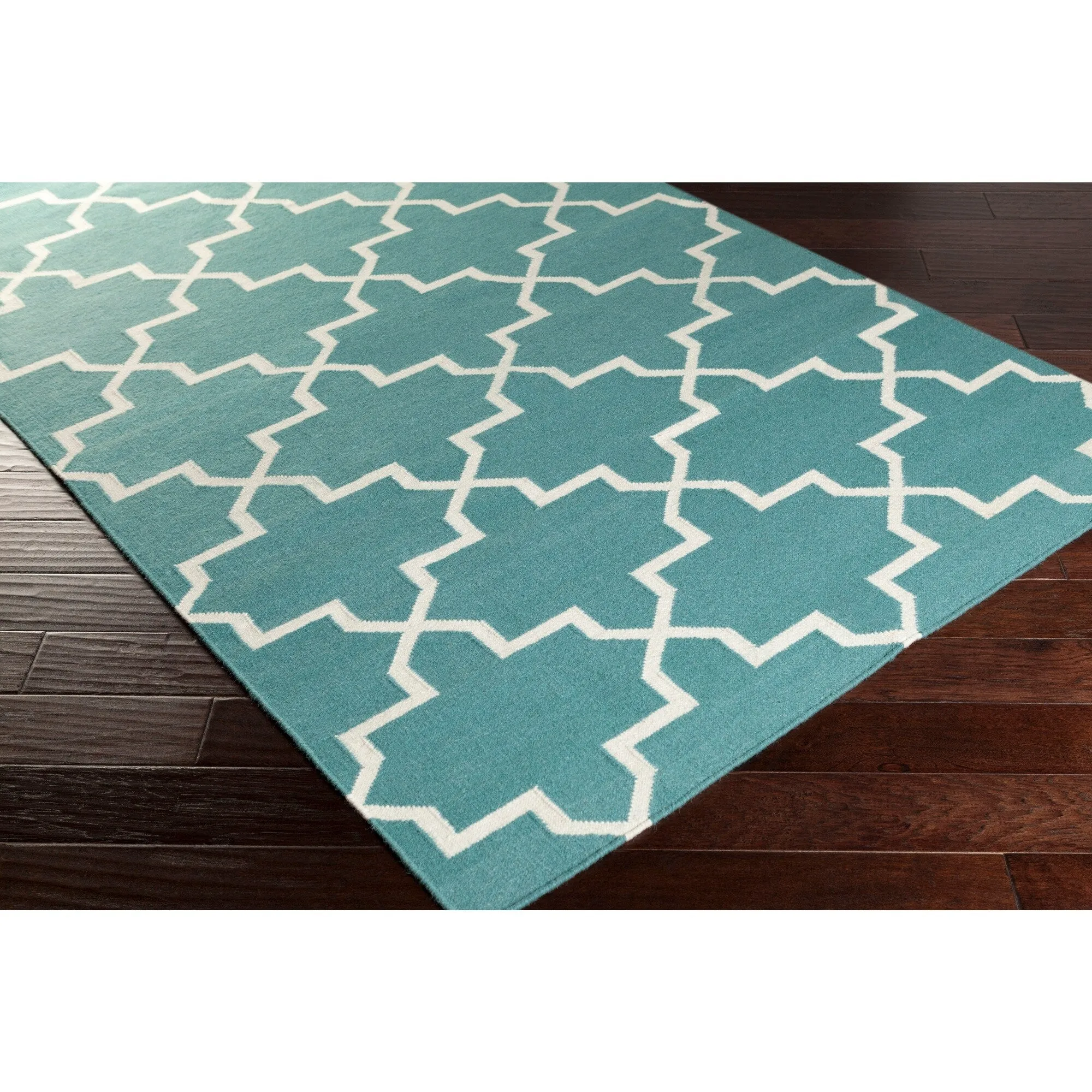Hand-Woven Kellan Moroccan Tile Reversible Flatweave Wool Area Rug