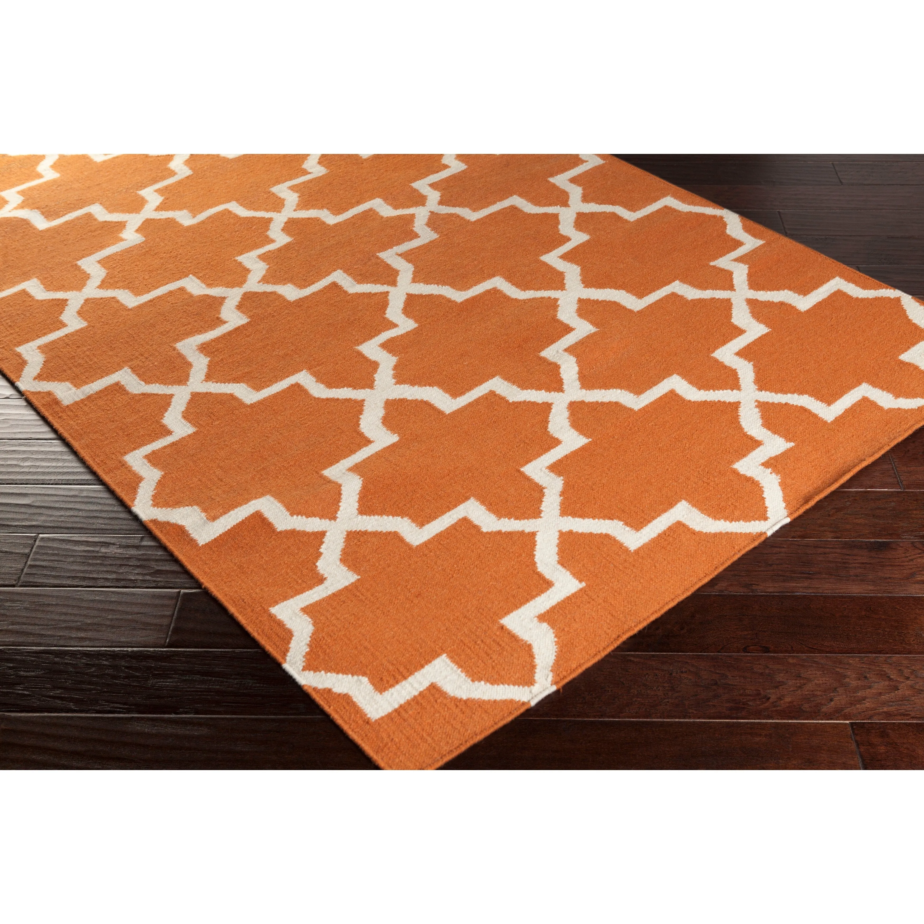Hand-Woven Kellan Moroccan Tile Reversible Flatweave Wool Area Rug