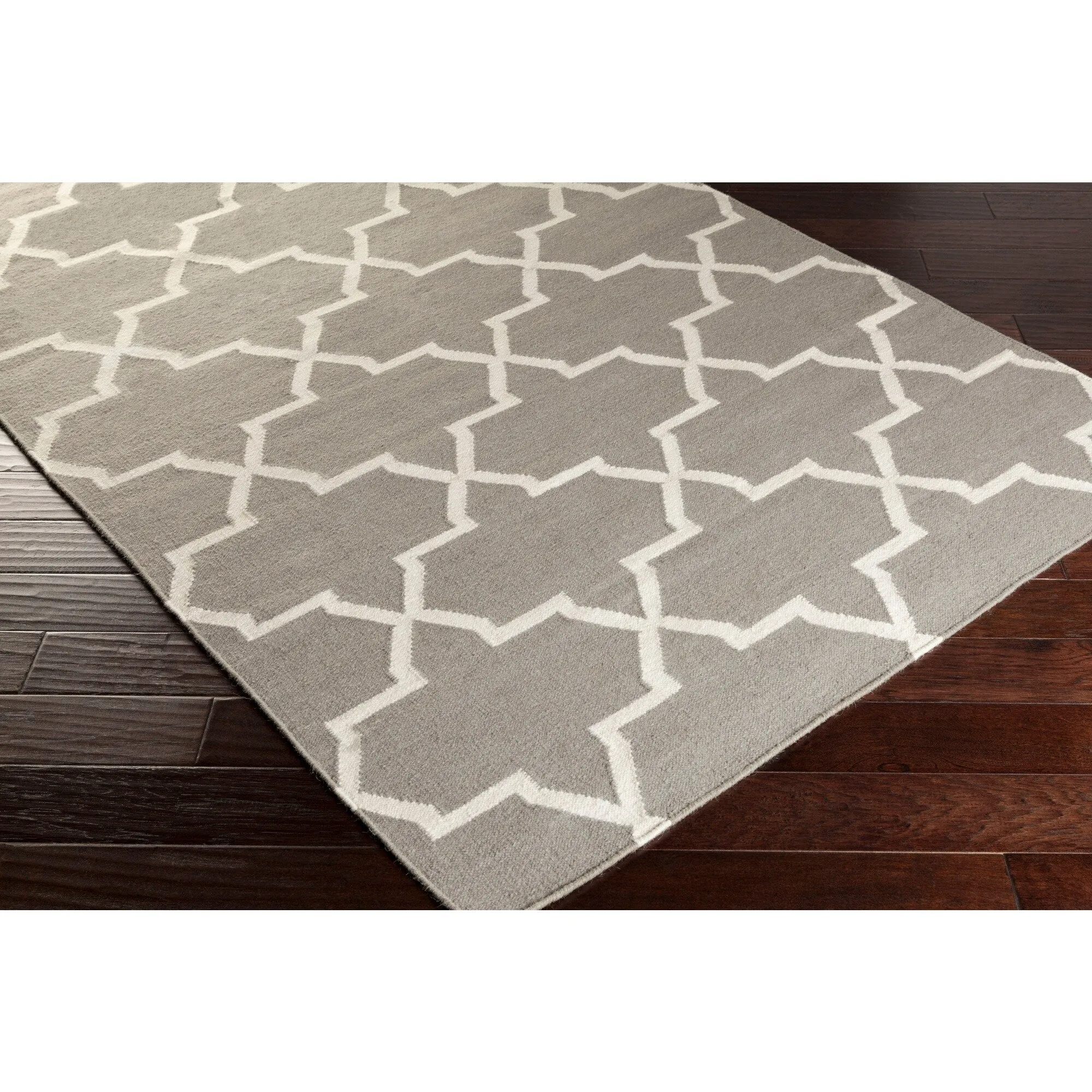 Hand-Woven Kellan Moroccan Tile Reversible Flatweave Wool Area Rug