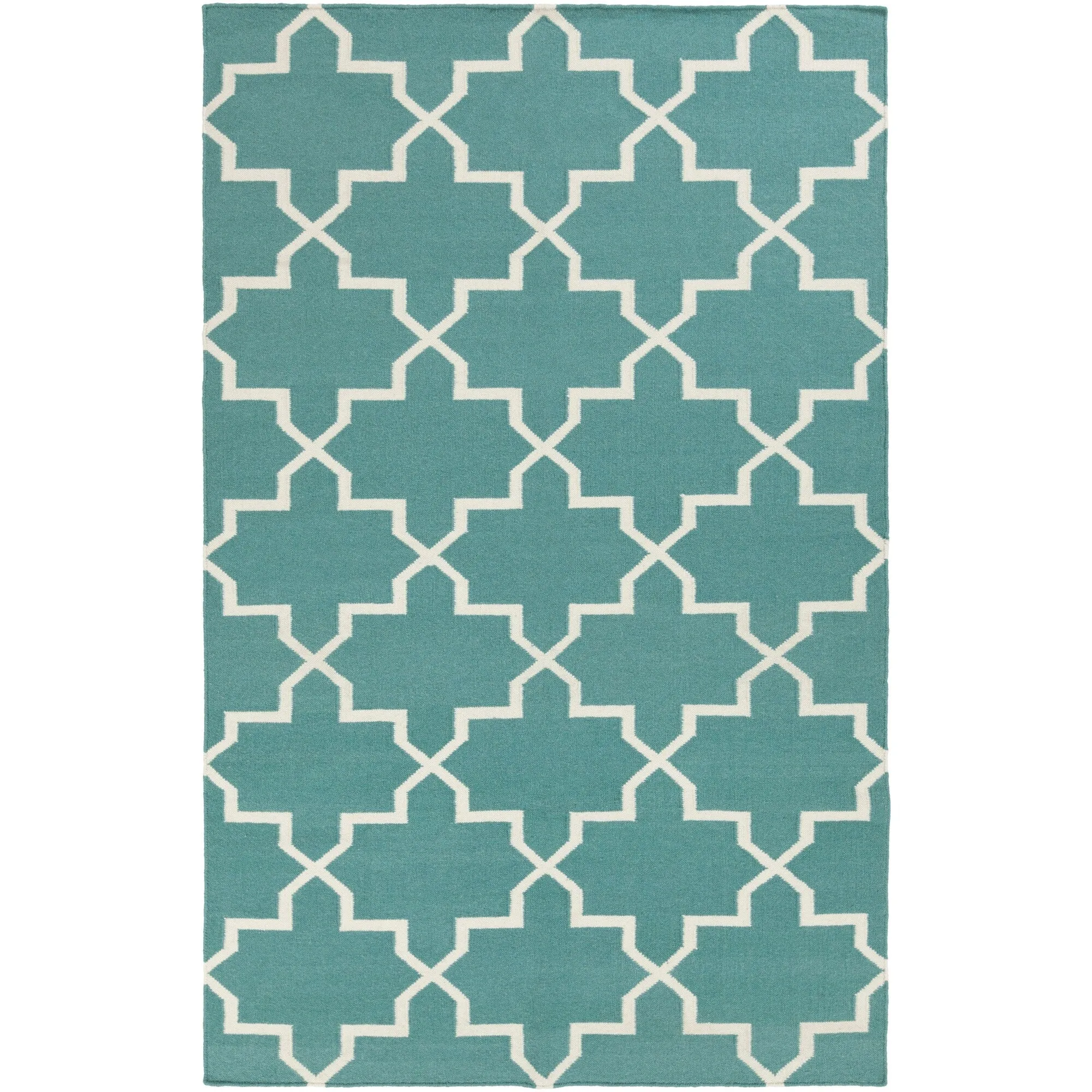 Hand-Woven Kellan Moroccan Tile Reversible Flatweave Wool Area Rug