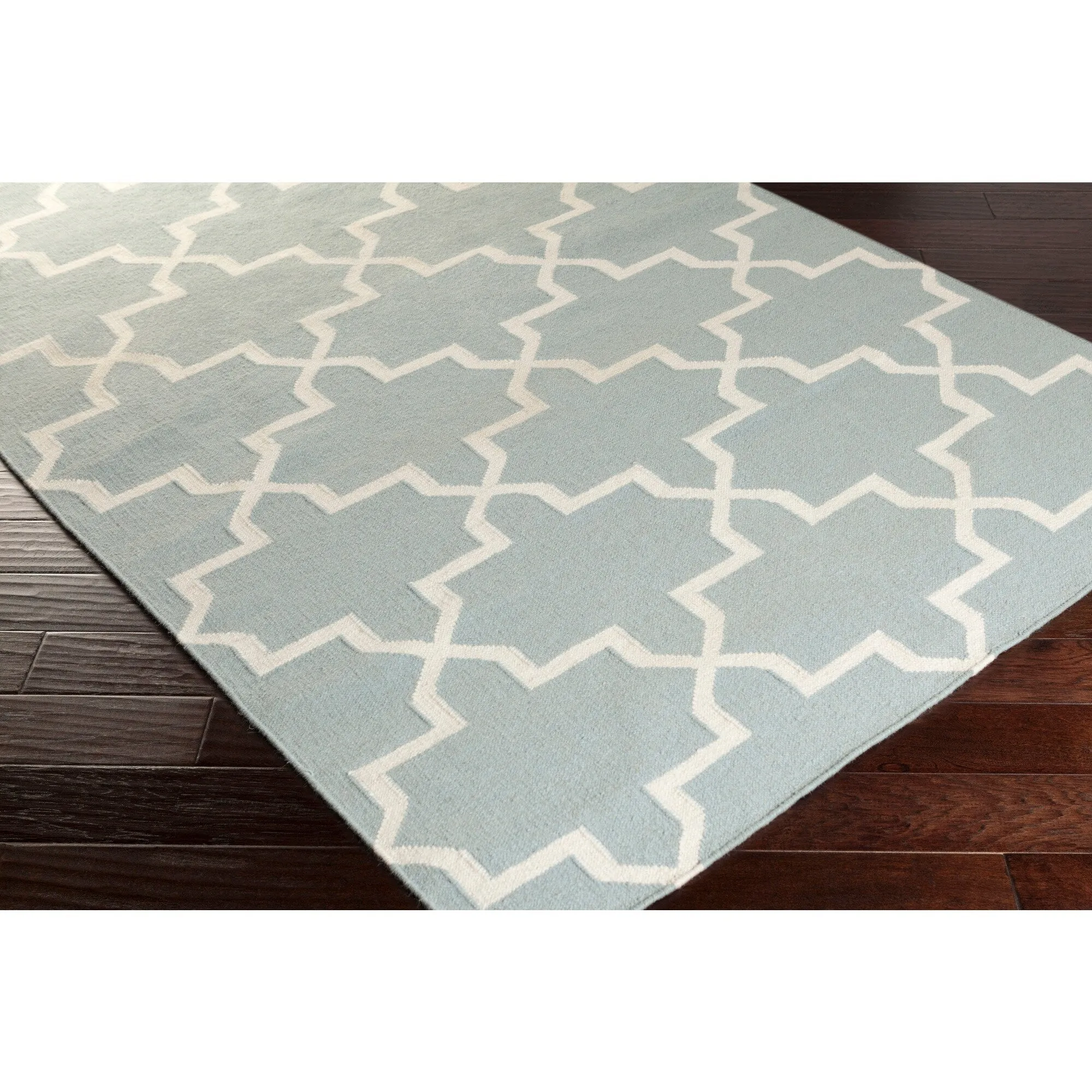 Hand-Woven Kellan Moroccan Tile Reversible Flatweave Wool Area Rug