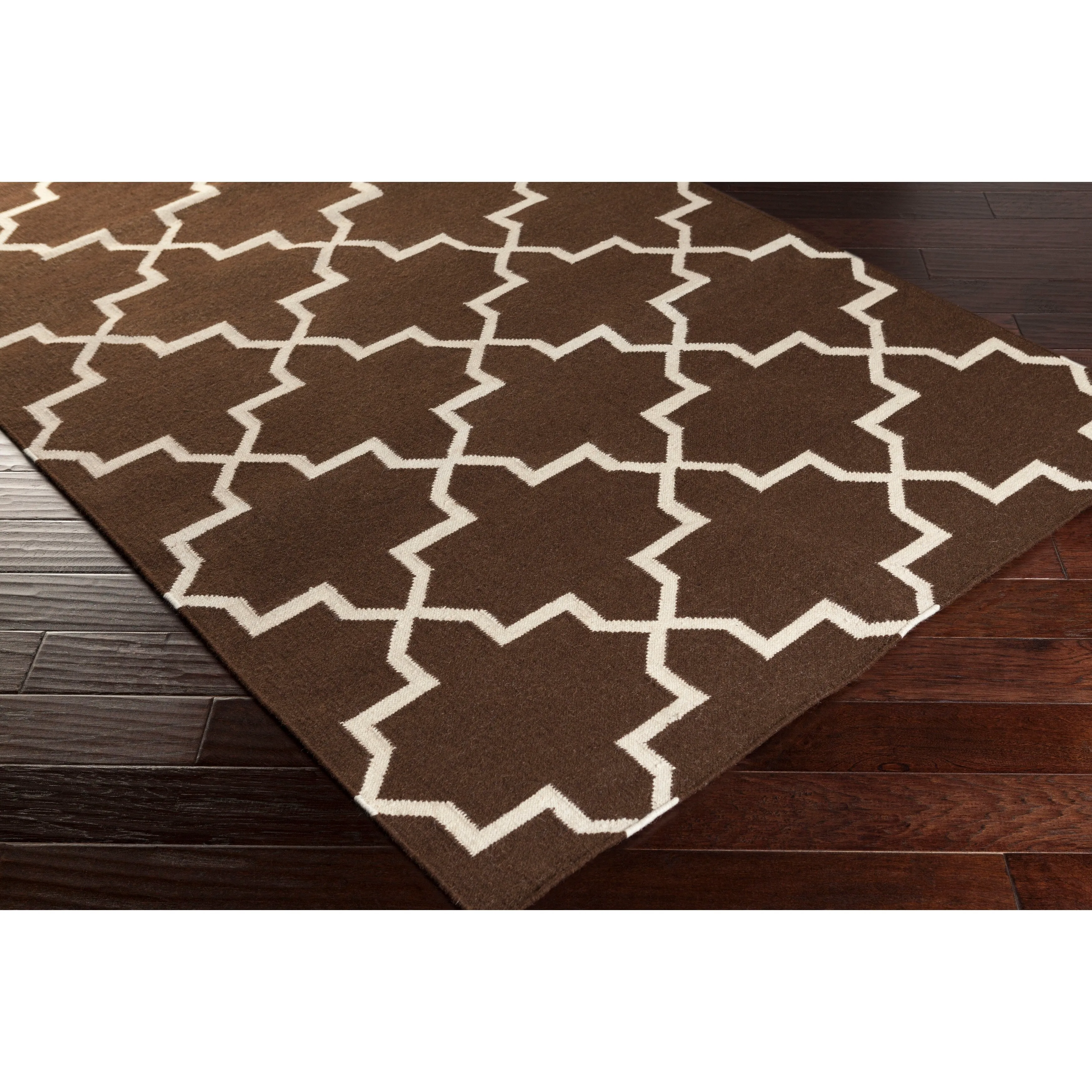 Hand-Woven Kellan Moroccan Tile Reversible Flatweave Wool Area Rug