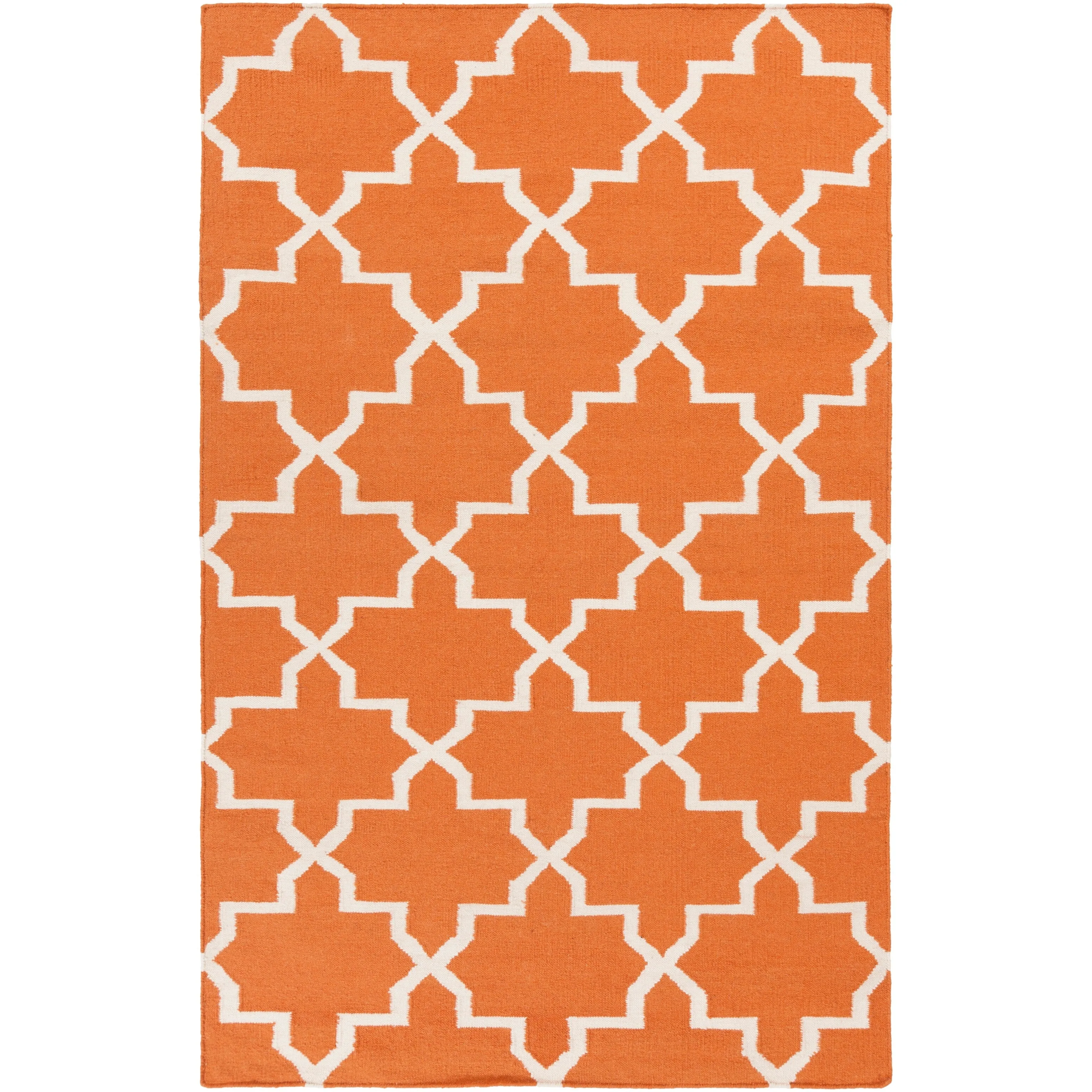 Hand-Woven Kellan Moroccan Tile Reversible Flatweave Wool Area Rug
