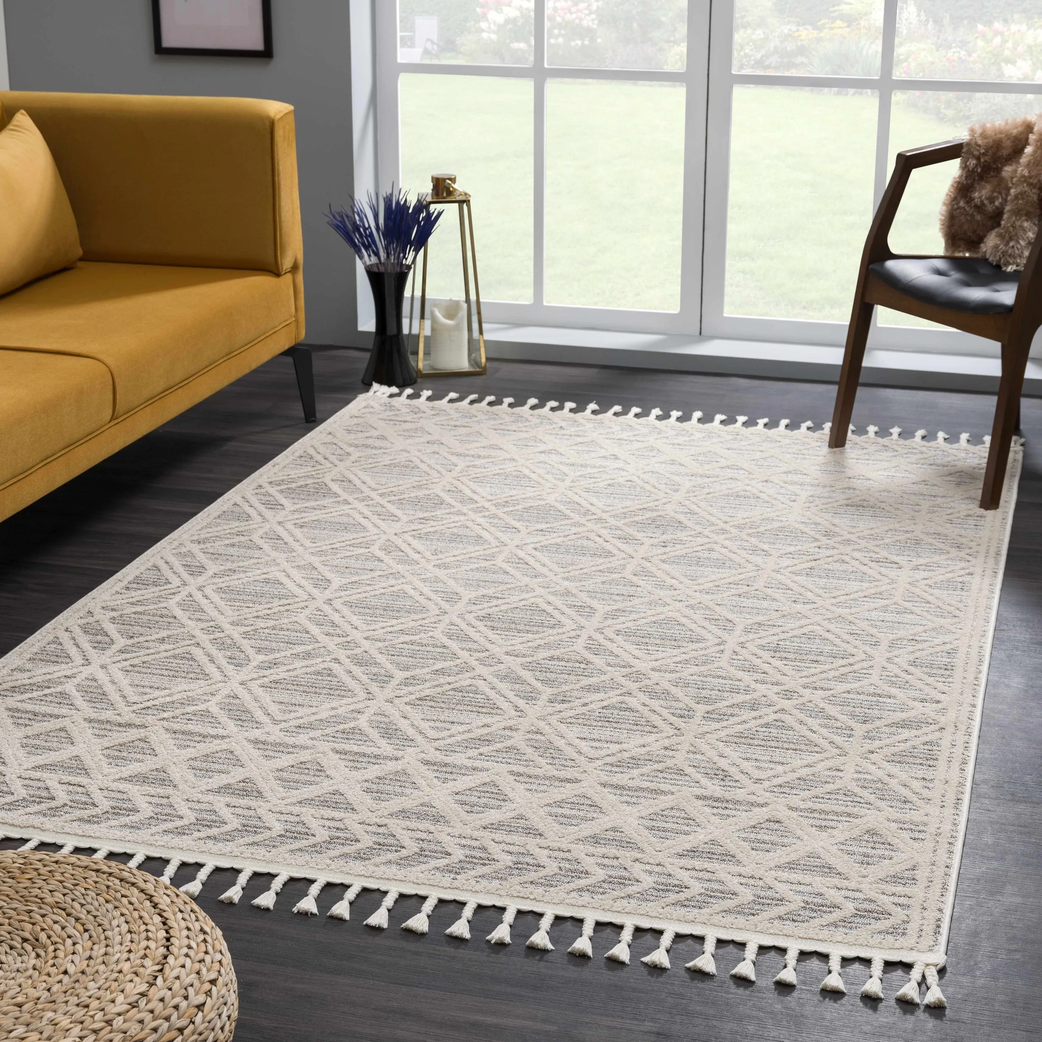 Hauteloom Magnolia Moroccan Trellis Farmhouse High Low Area Rug