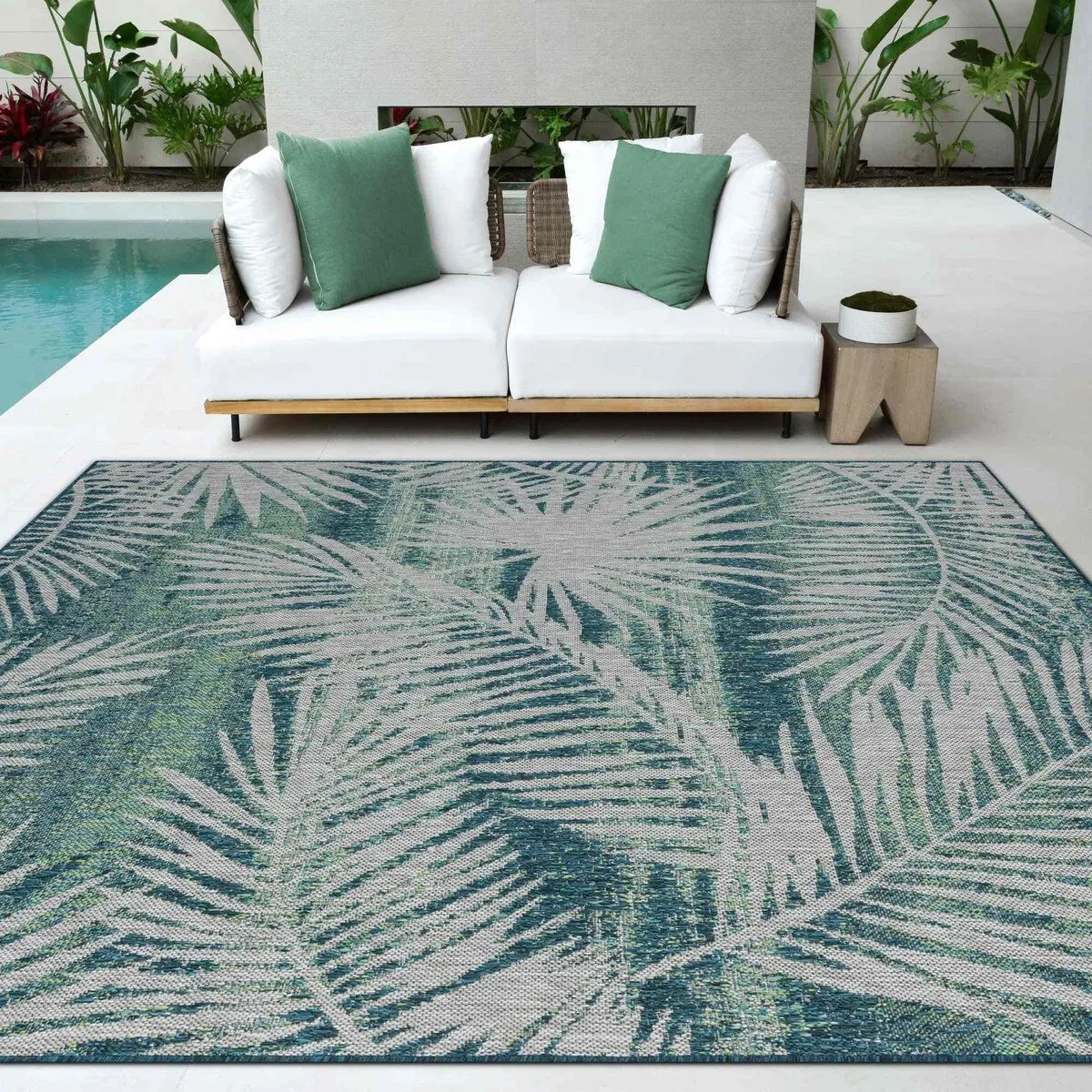 HR HANDCRAFT RUGS Waterproof Leaf Pattern Outdoor Rug Stain/Fade-Resistant