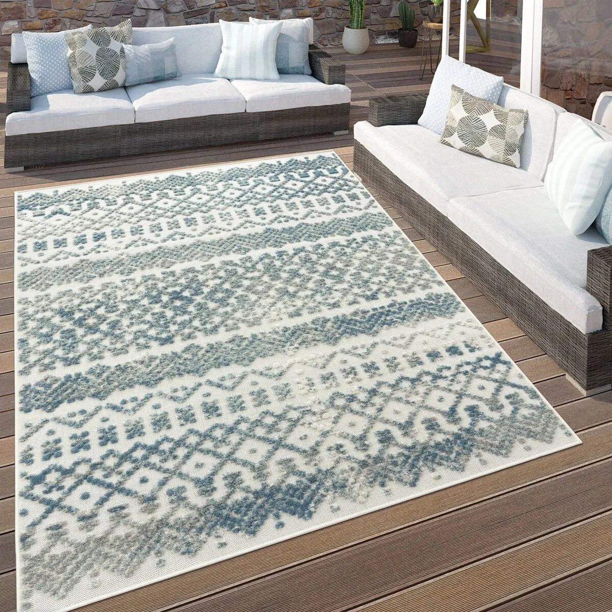In- & Outdoor Rug Marrakesh Trellis Pattern with High/Low Effect