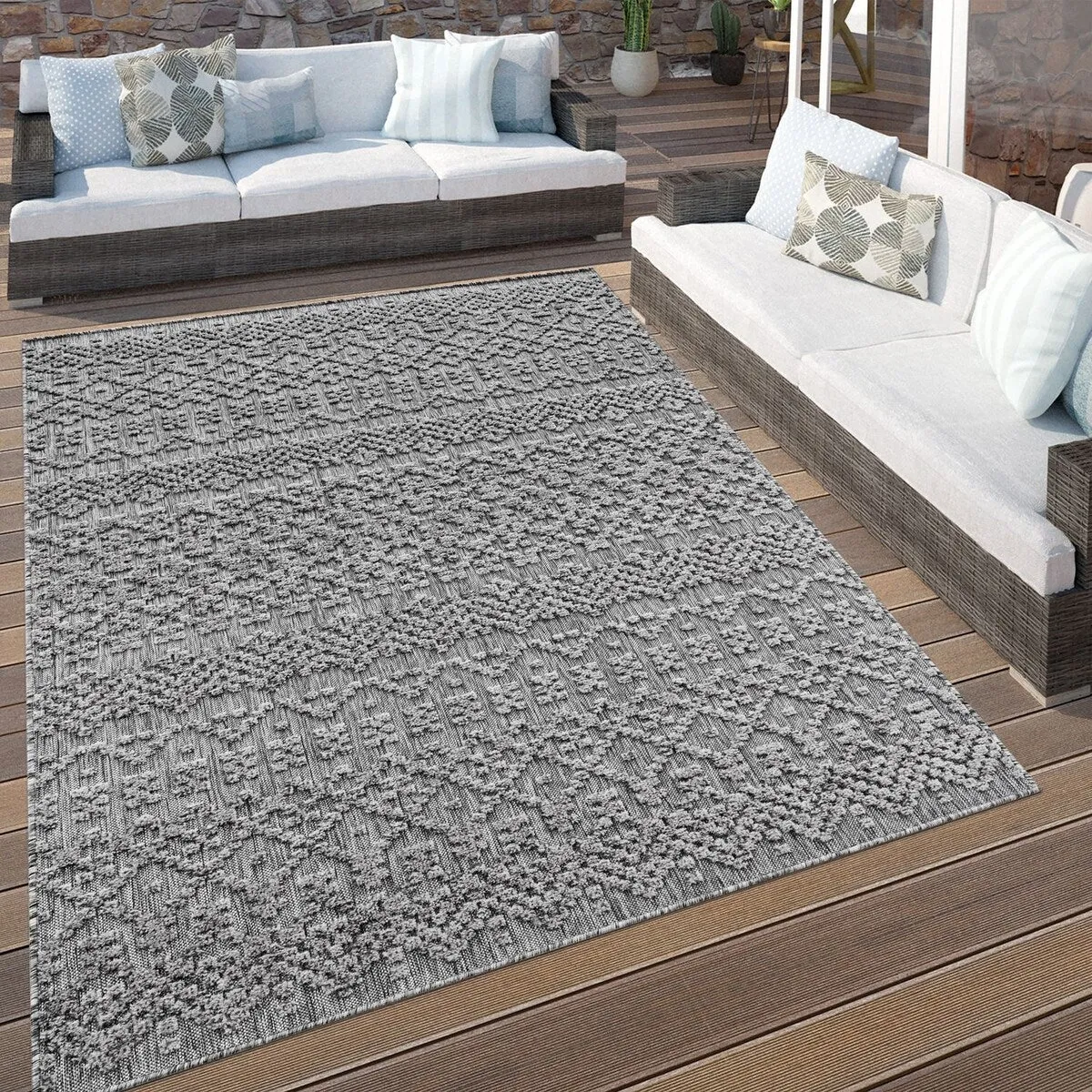 In- & Outdoor Rug Marrakesh Trellis Pattern with High/Low Effect