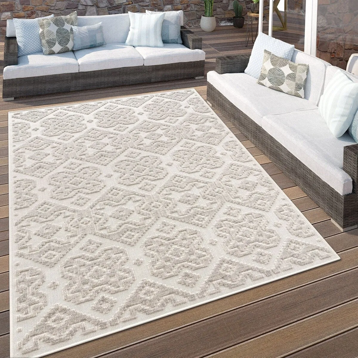 In- & Outdoor Rug Marrakesh Trellis Pattern with High/Low Effect
