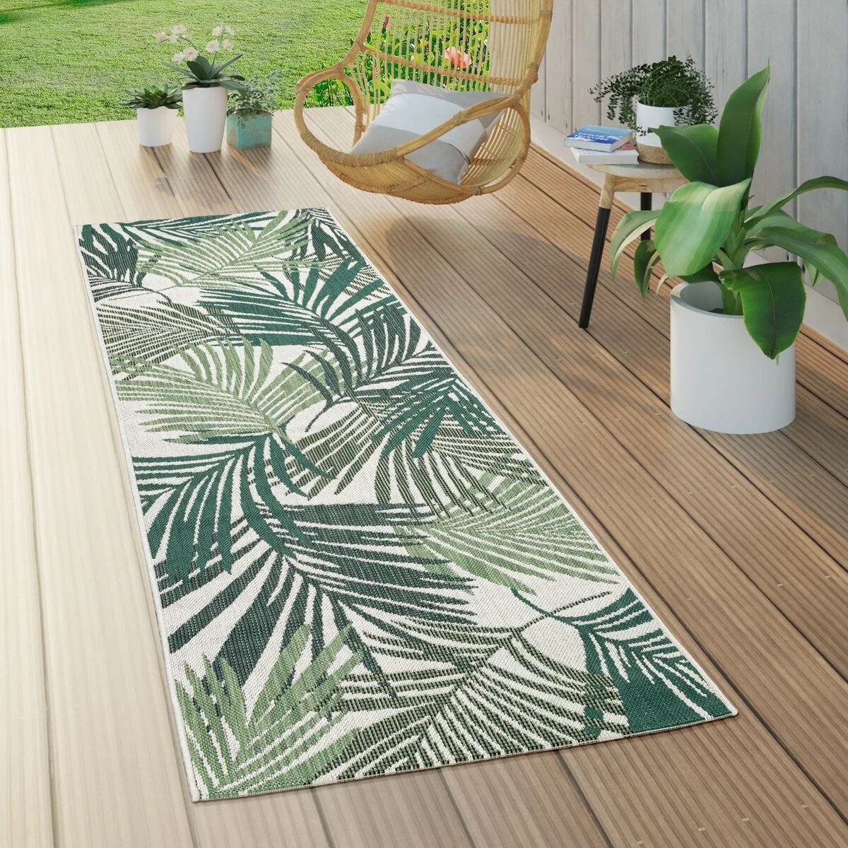 Indoor & Outdoor Rug - Jungle Design with Green Palm Trees