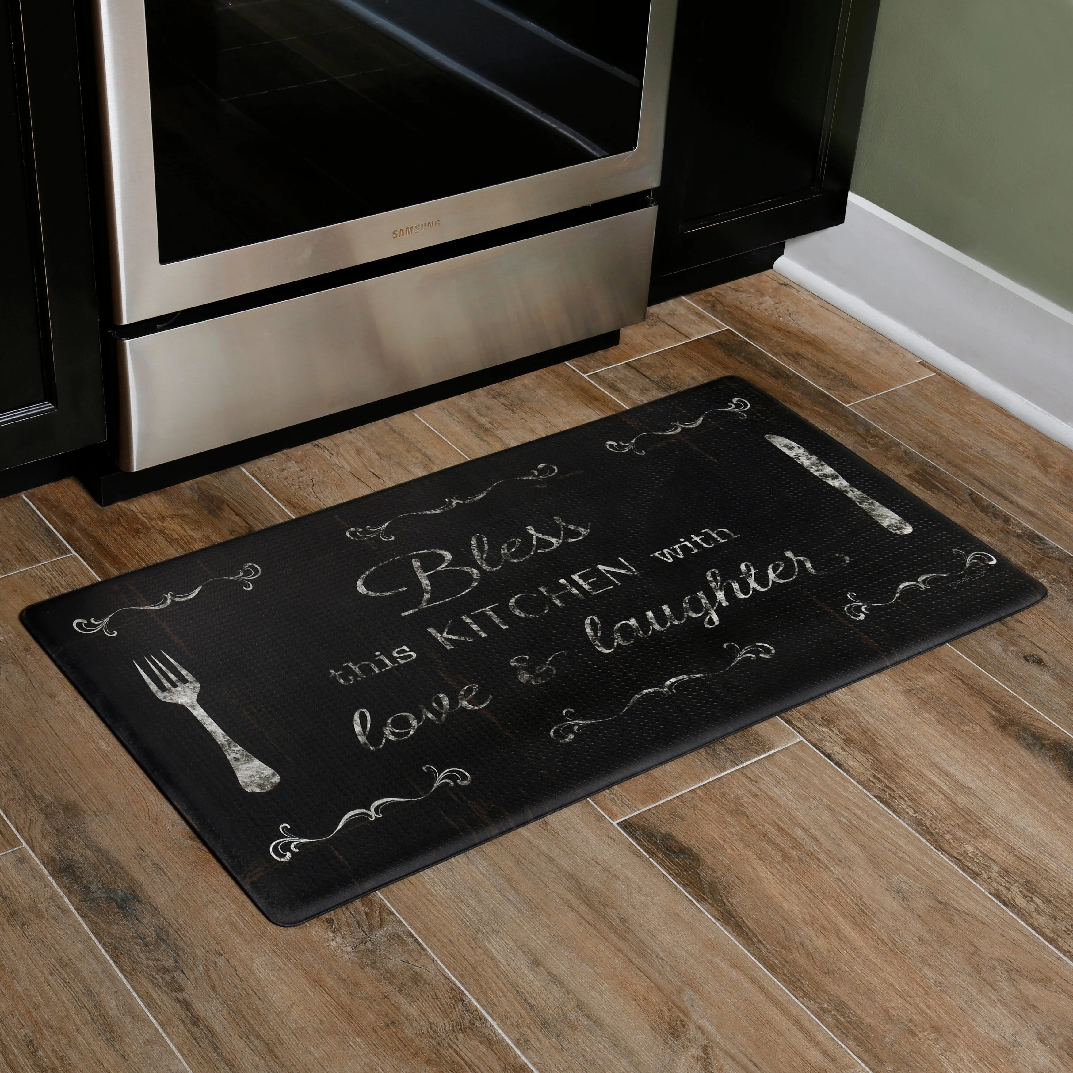 J&V Textiles Oversized Feel at Ease Anti fatigue Kitchen Mat (Bless This Kitchen) Black Size 20X36 - 20 X 36