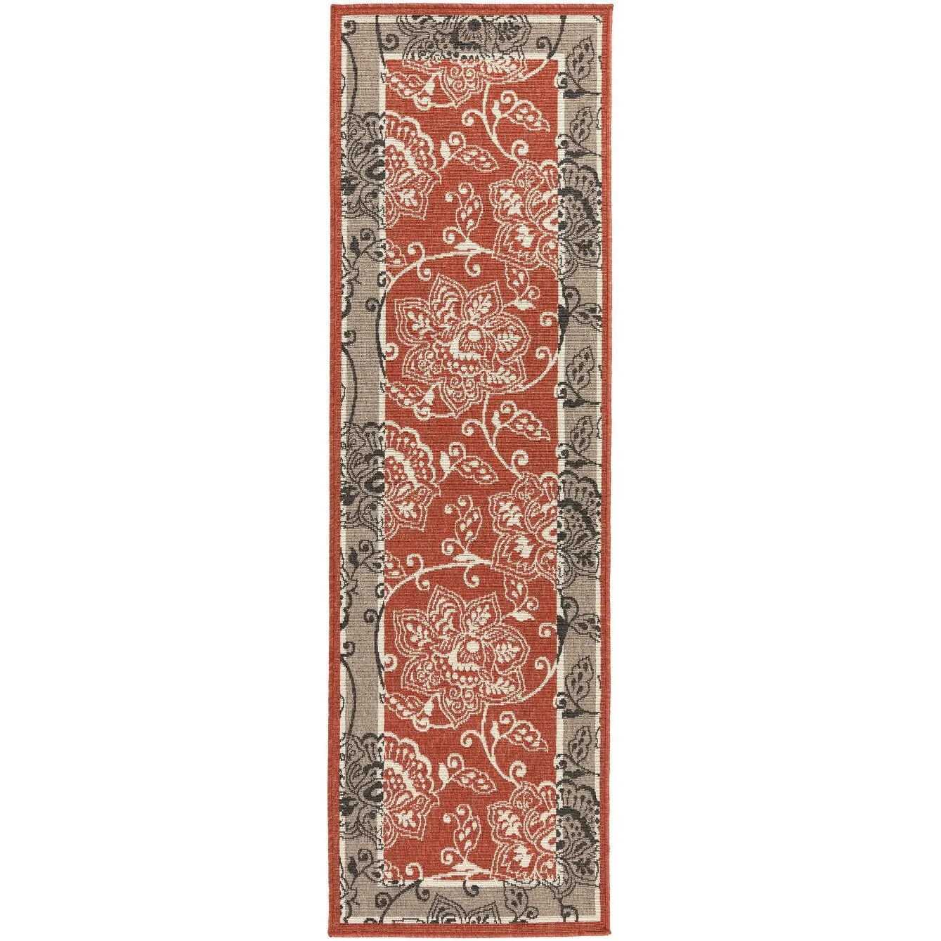 Janelle Indoor/Outdoor Transitional Floral Border Area Rug