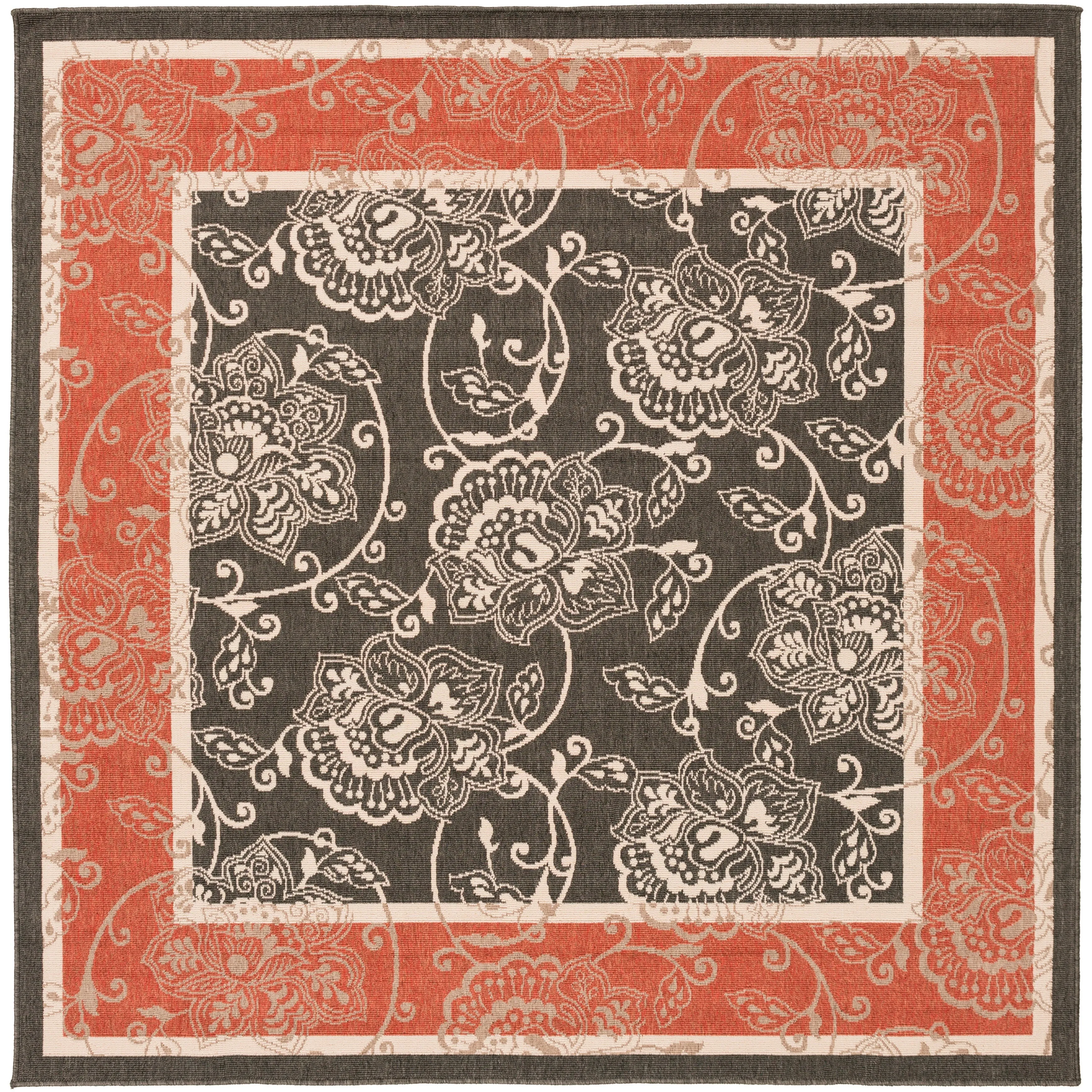 Janelle Indoor/Outdoor Transitional Floral Border Area Rug