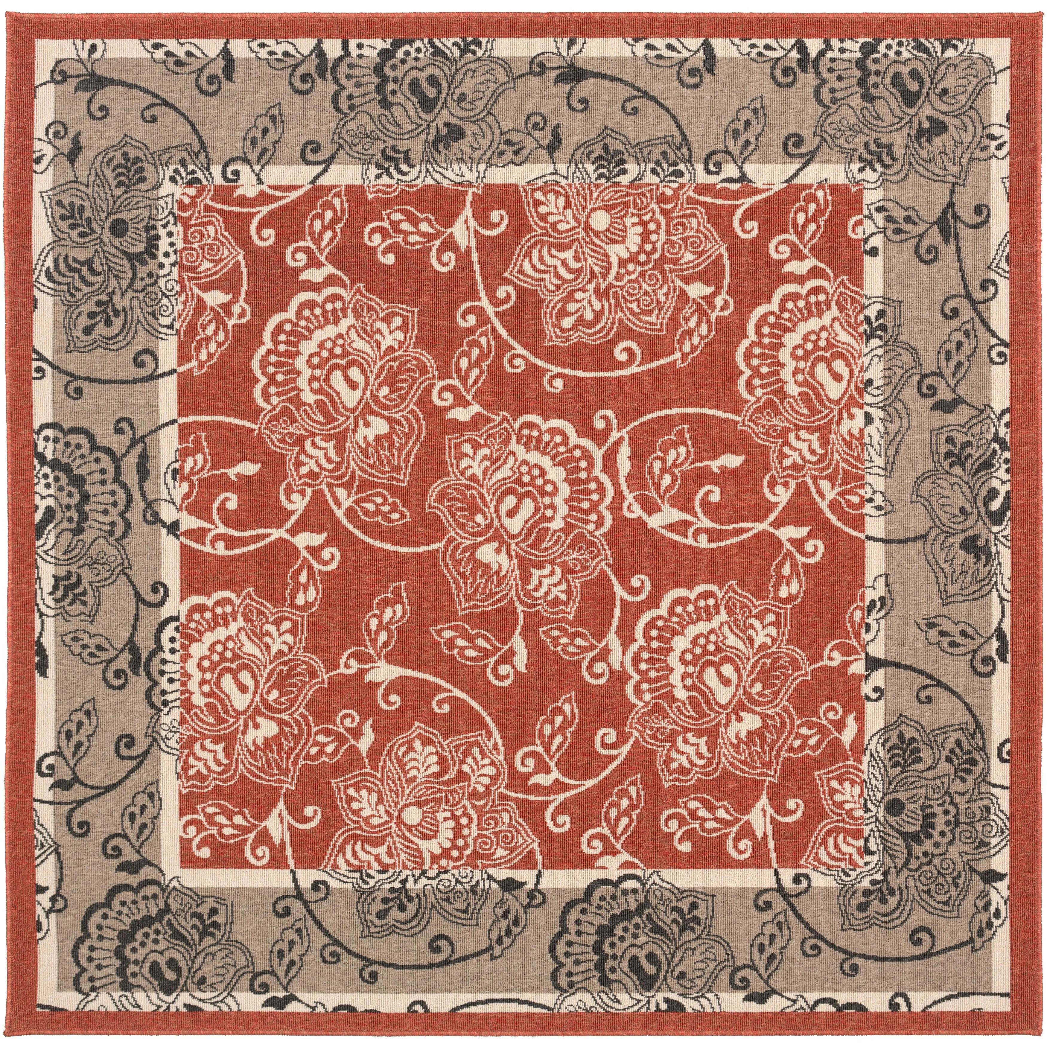 Janelle Indoor/Outdoor Transitional Floral Border Area Rug