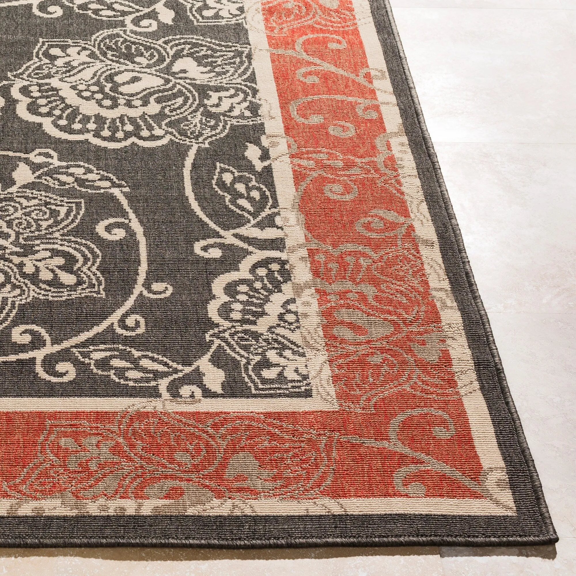 Janelle Indoor/Outdoor Transitional Floral Border Area Rug