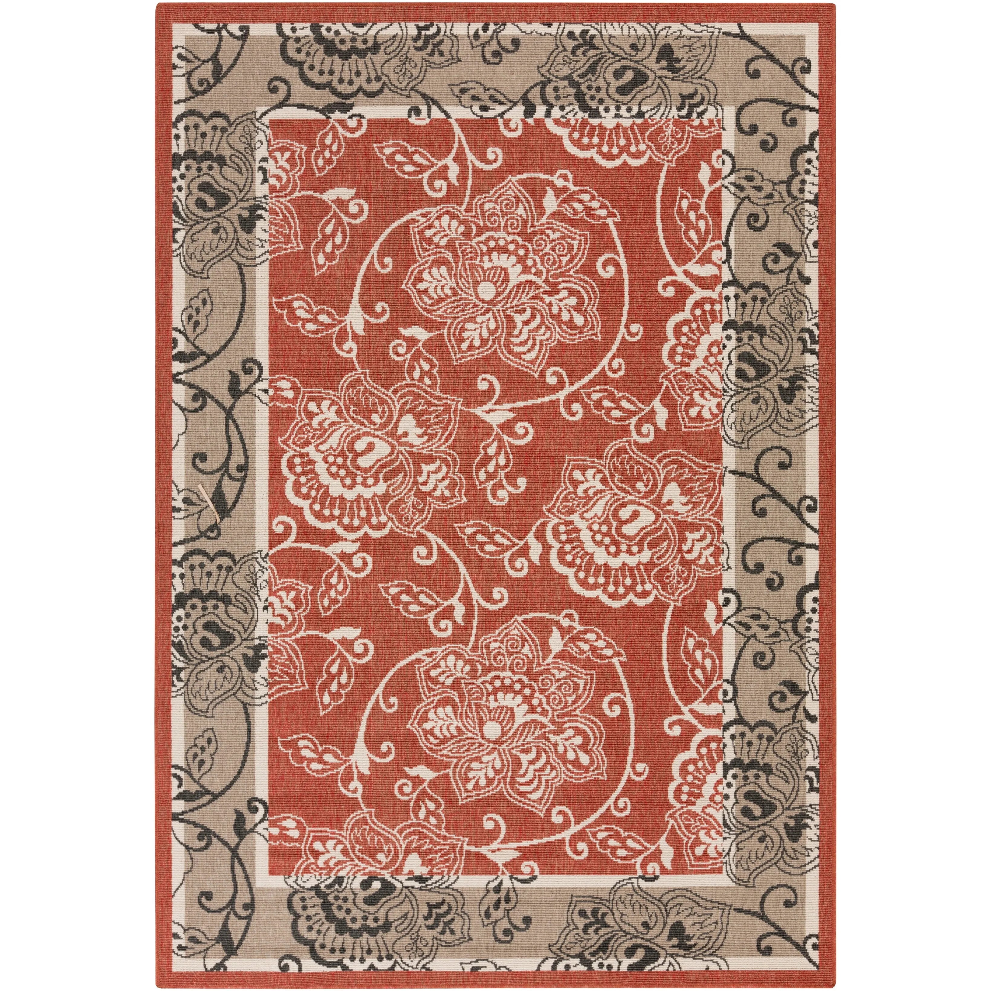Janelle Indoor/Outdoor Transitional Floral Border Area Rug