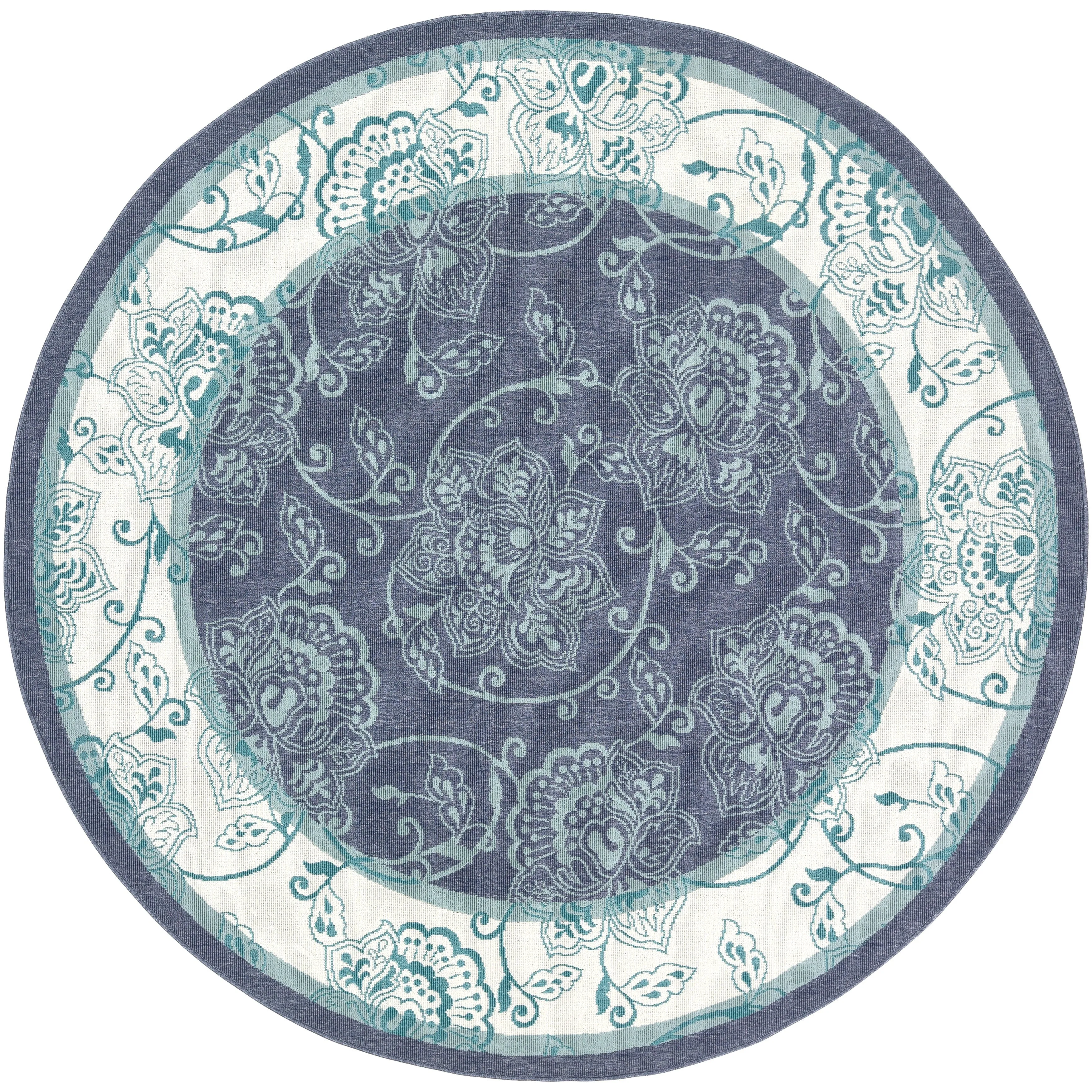 Janelle Indoor/Outdoor Transitional Floral Border Area Rug