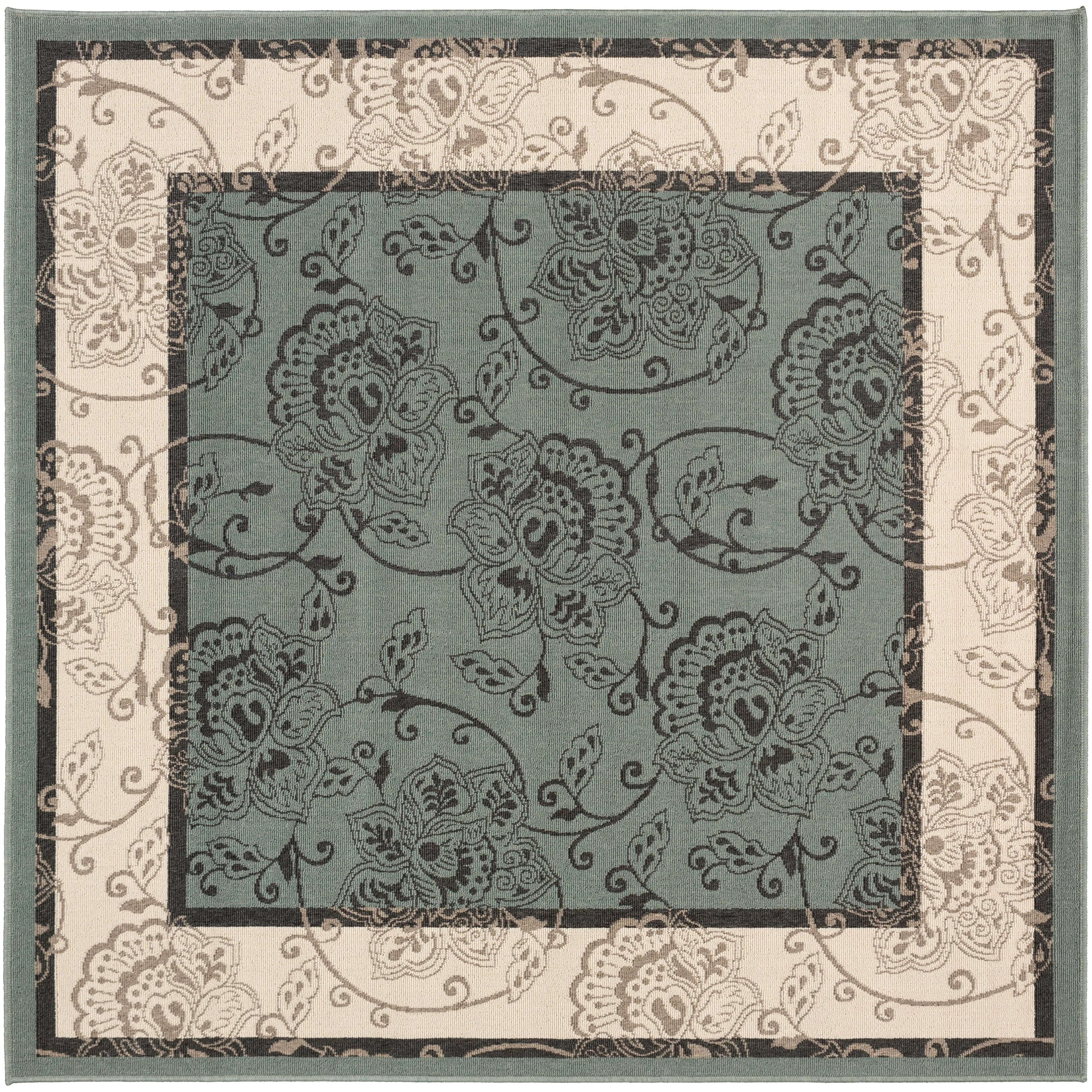 Janelle Indoor/Outdoor Transitional Floral Border Area Rug