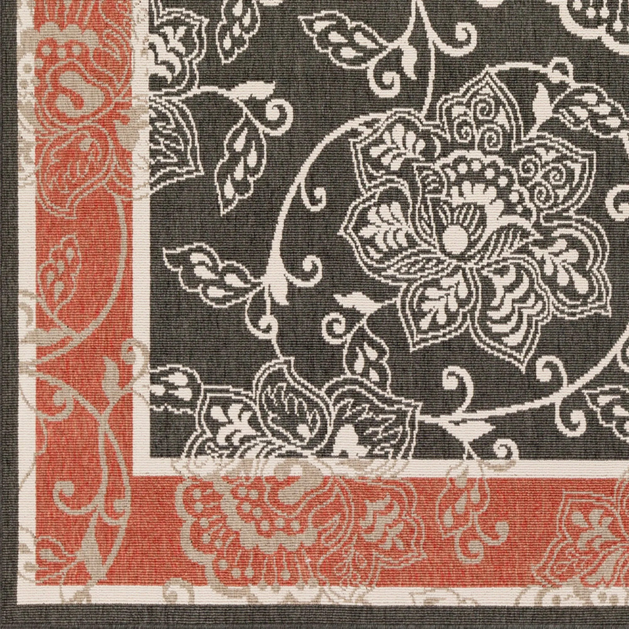 Janelle Indoor/Outdoor Transitional Floral Border Area Rug
