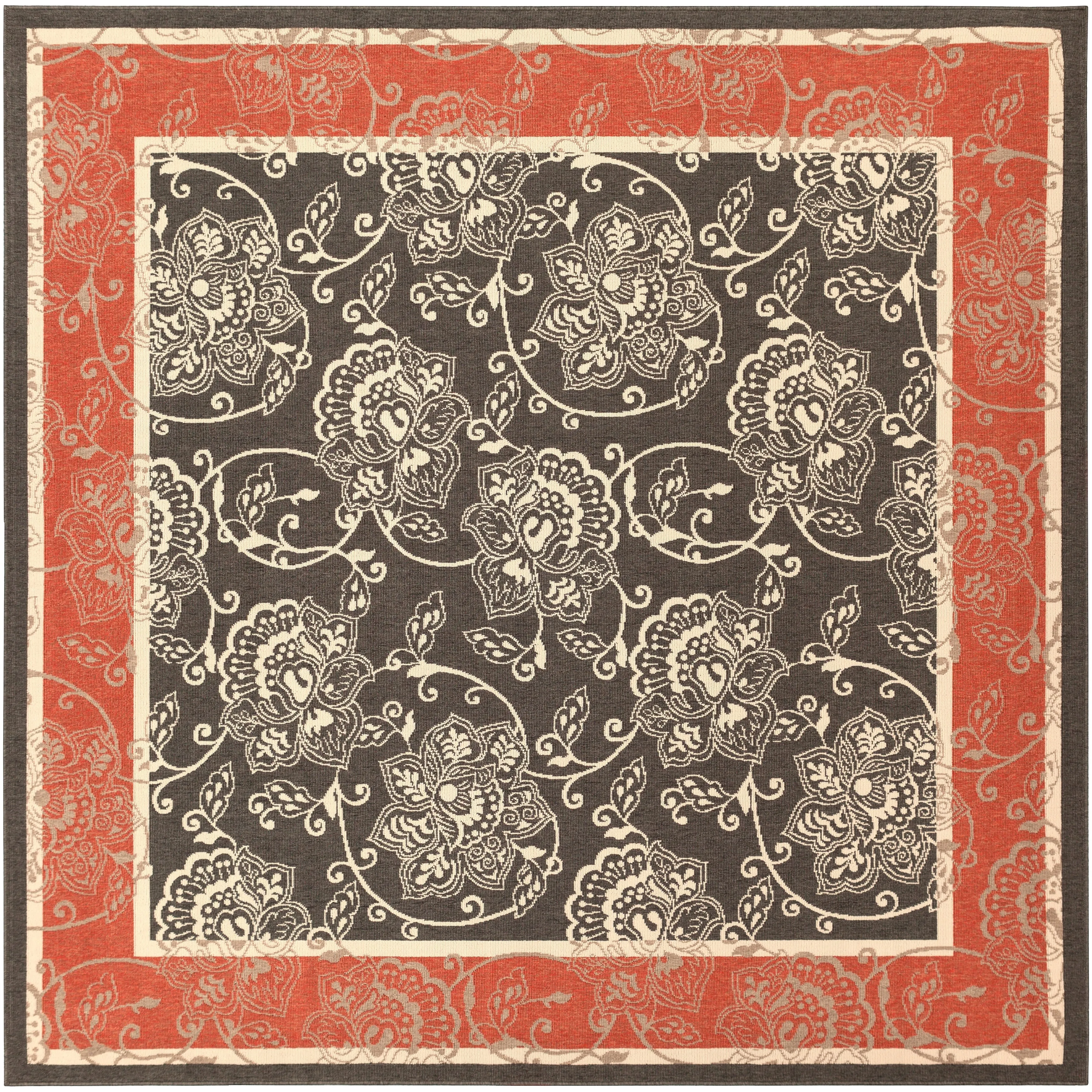 Janelle Indoor/Outdoor Transitional Floral Border Area Rug