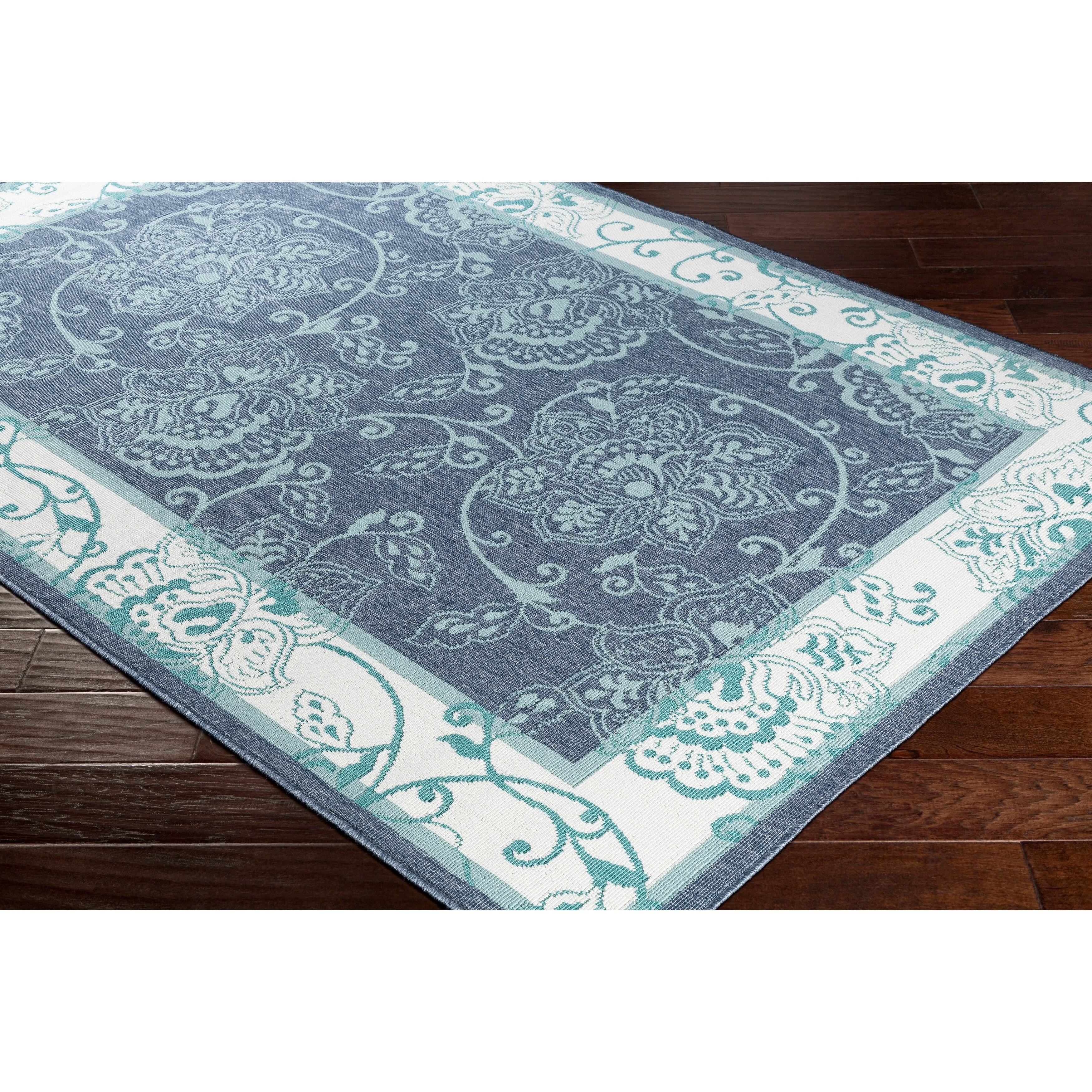 Janelle Indoor/Outdoor Transitional Floral Border Area Rug