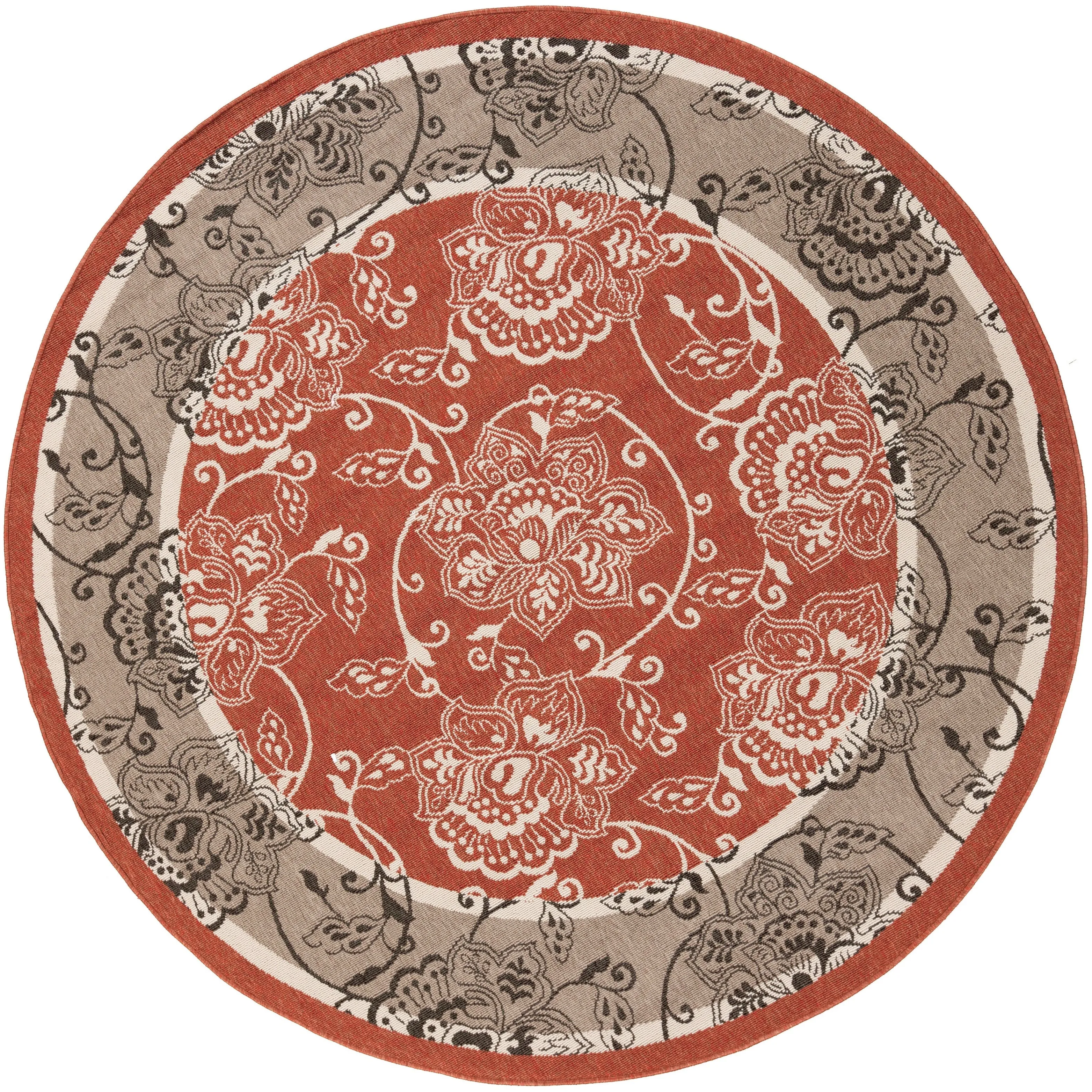 Janelle Indoor/Outdoor Transitional Floral Border Area Rug