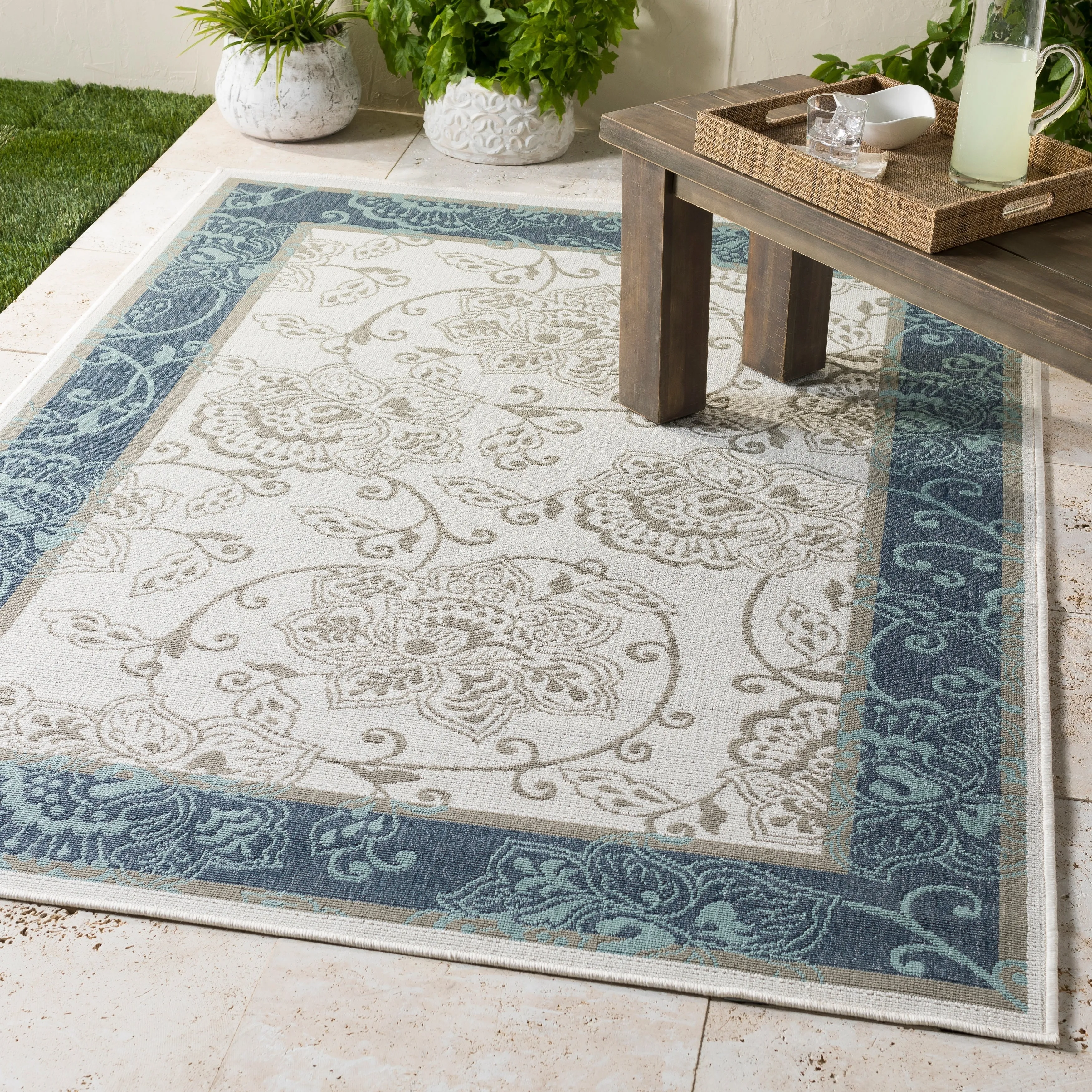 Janelle Indoor/Outdoor Transitional Floral Border Area Rug