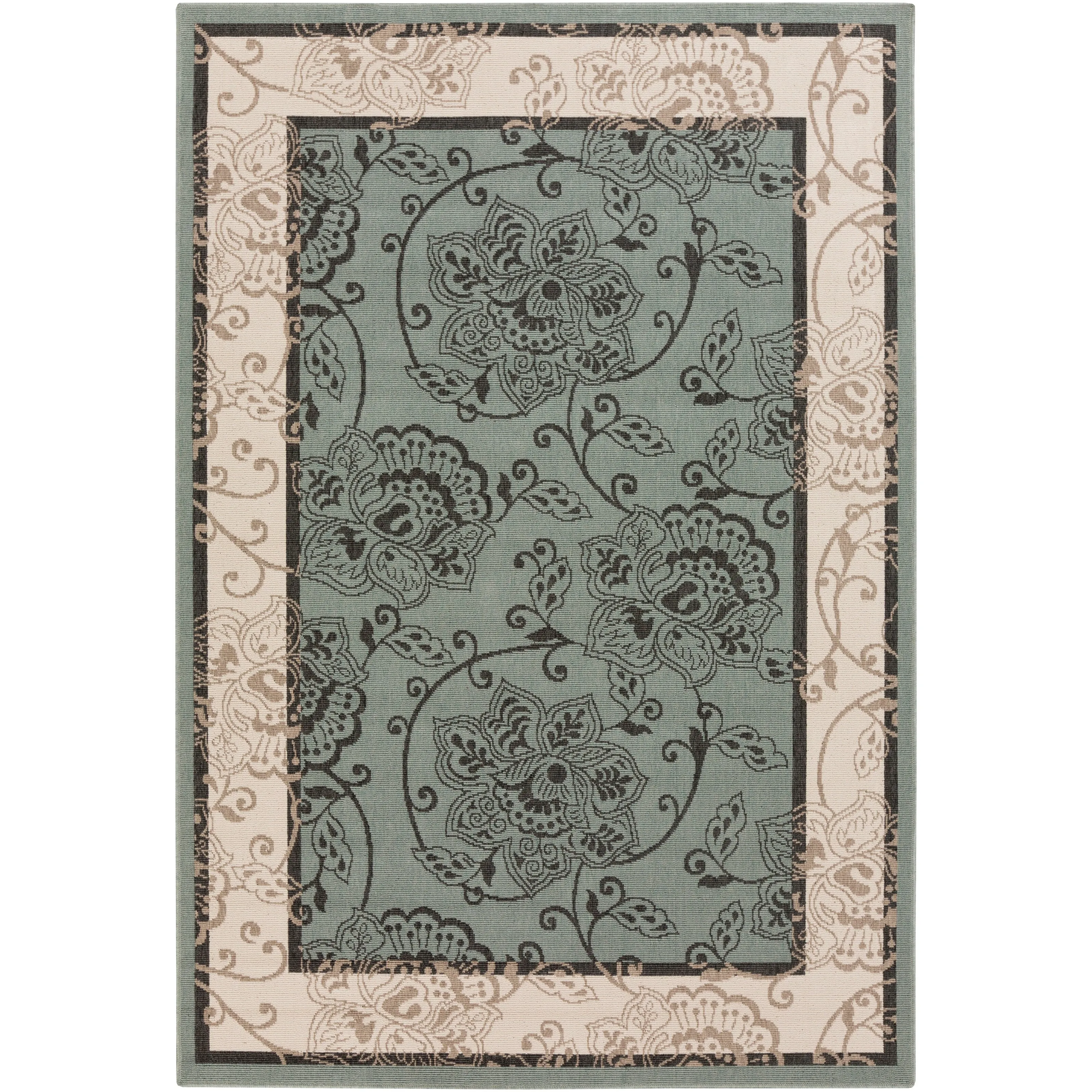 Janelle Indoor/Outdoor Transitional Floral Border Area Rug