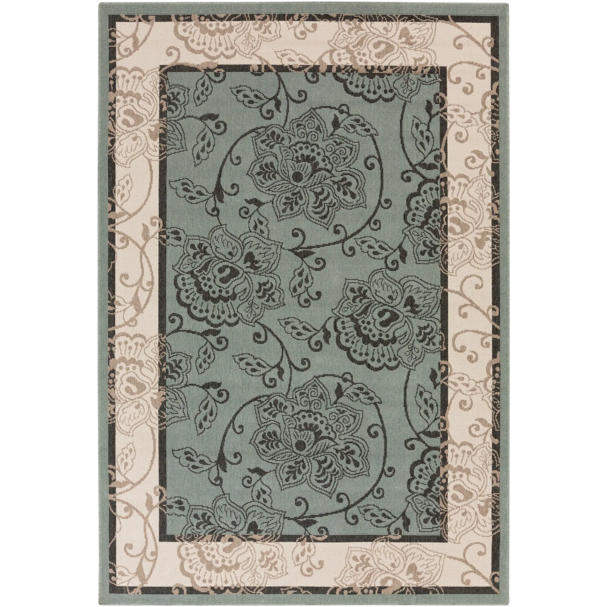 Janelle Indoor/Outdoor Transitional Floral Border Area Rug