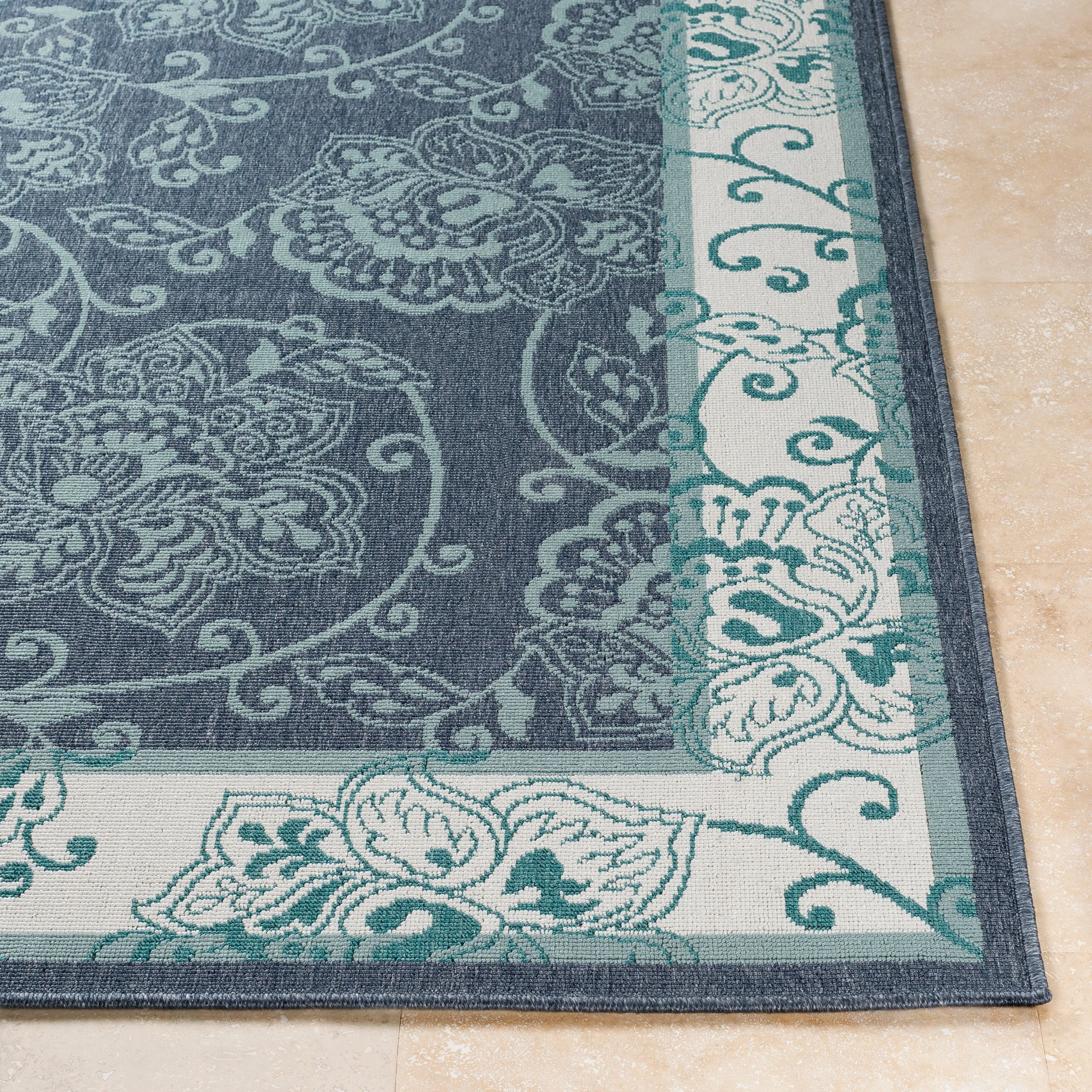 Janelle Indoor/Outdoor Transitional Floral Border Area Rug