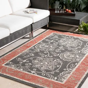 Janelle Indoor/Outdoor Transitional Floral Border Area Rug