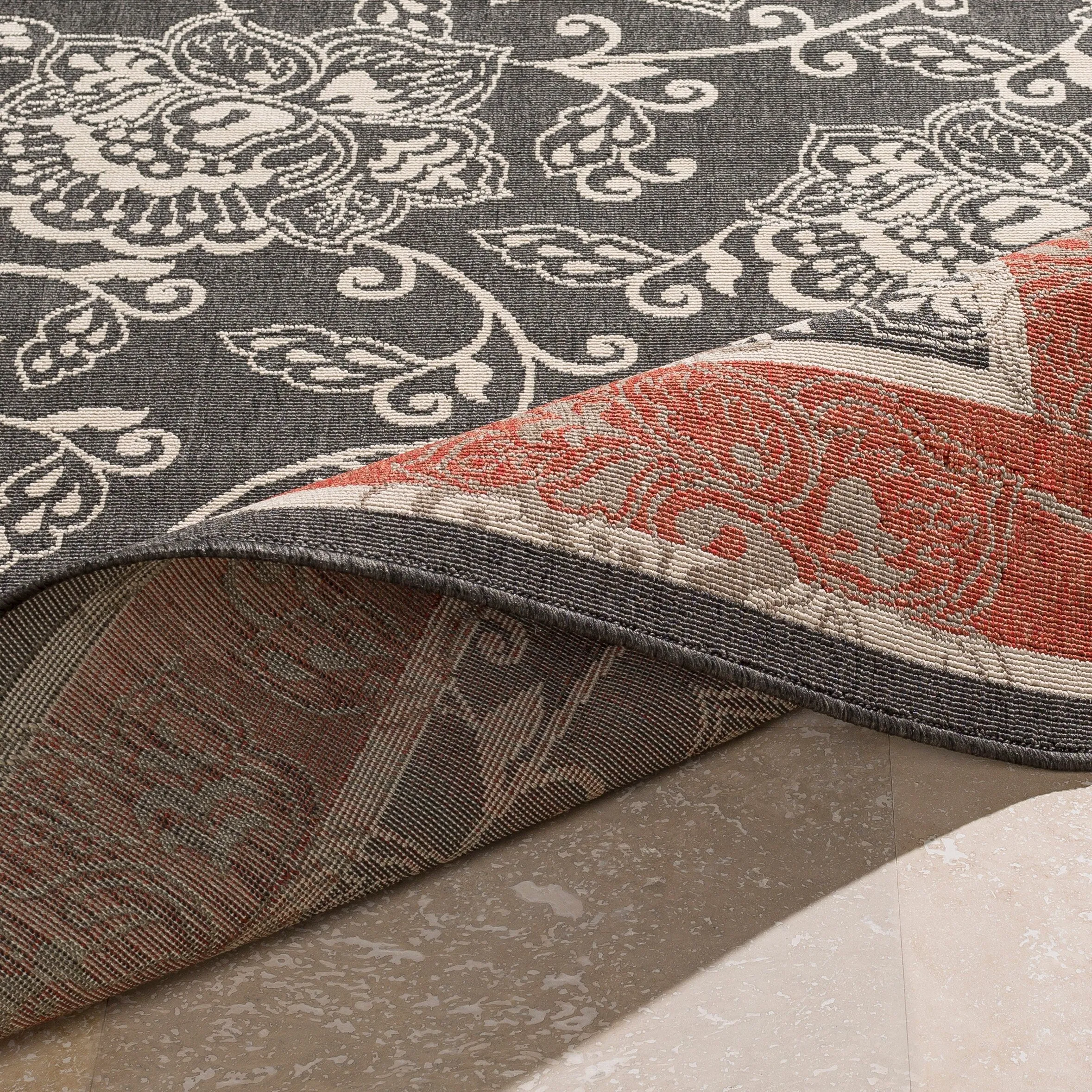 Janelle Indoor/Outdoor Transitional Floral Border Area Rug