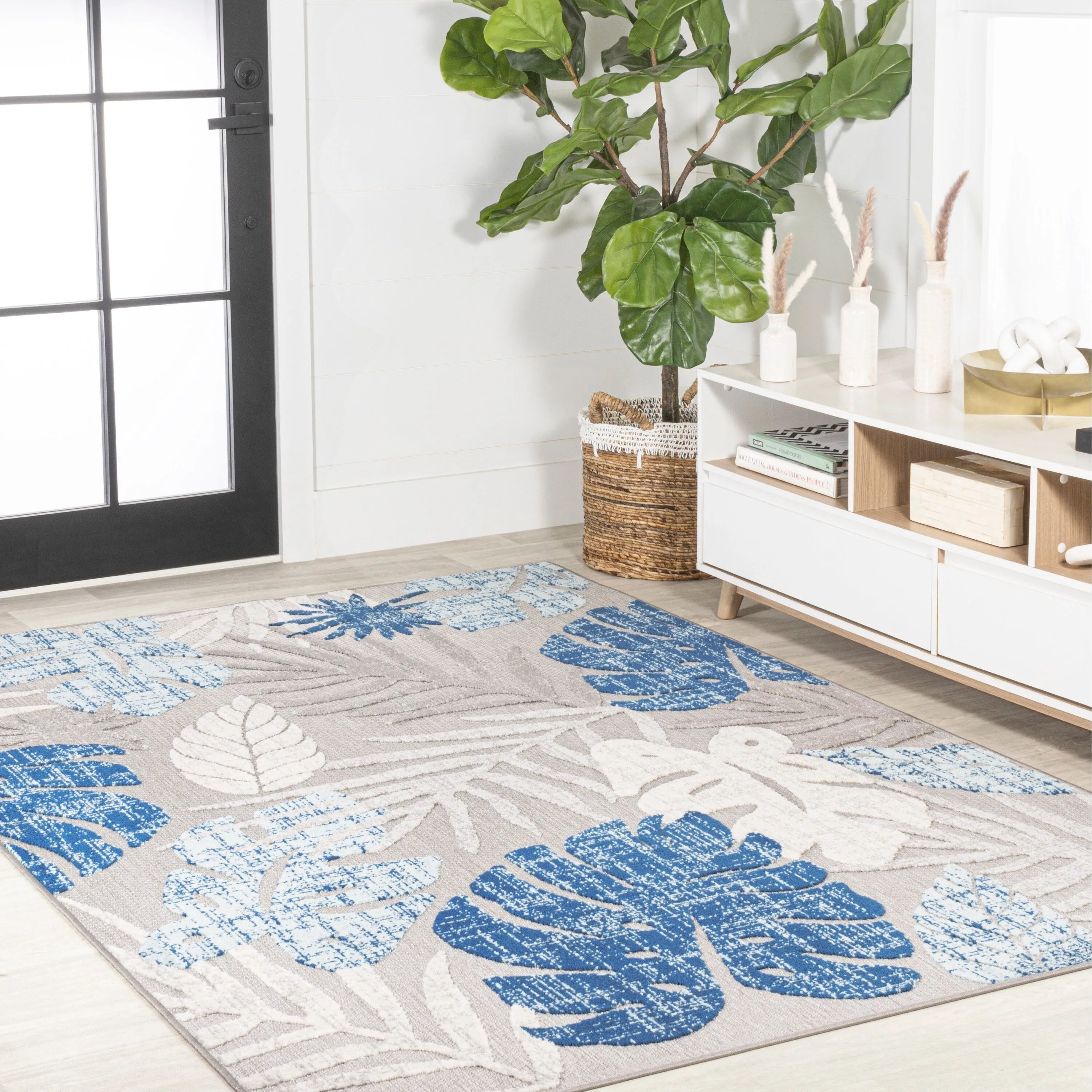 JONATHAN Y Algarve Tropical Leaf High-Low Indoor/Outdoor Area Rug